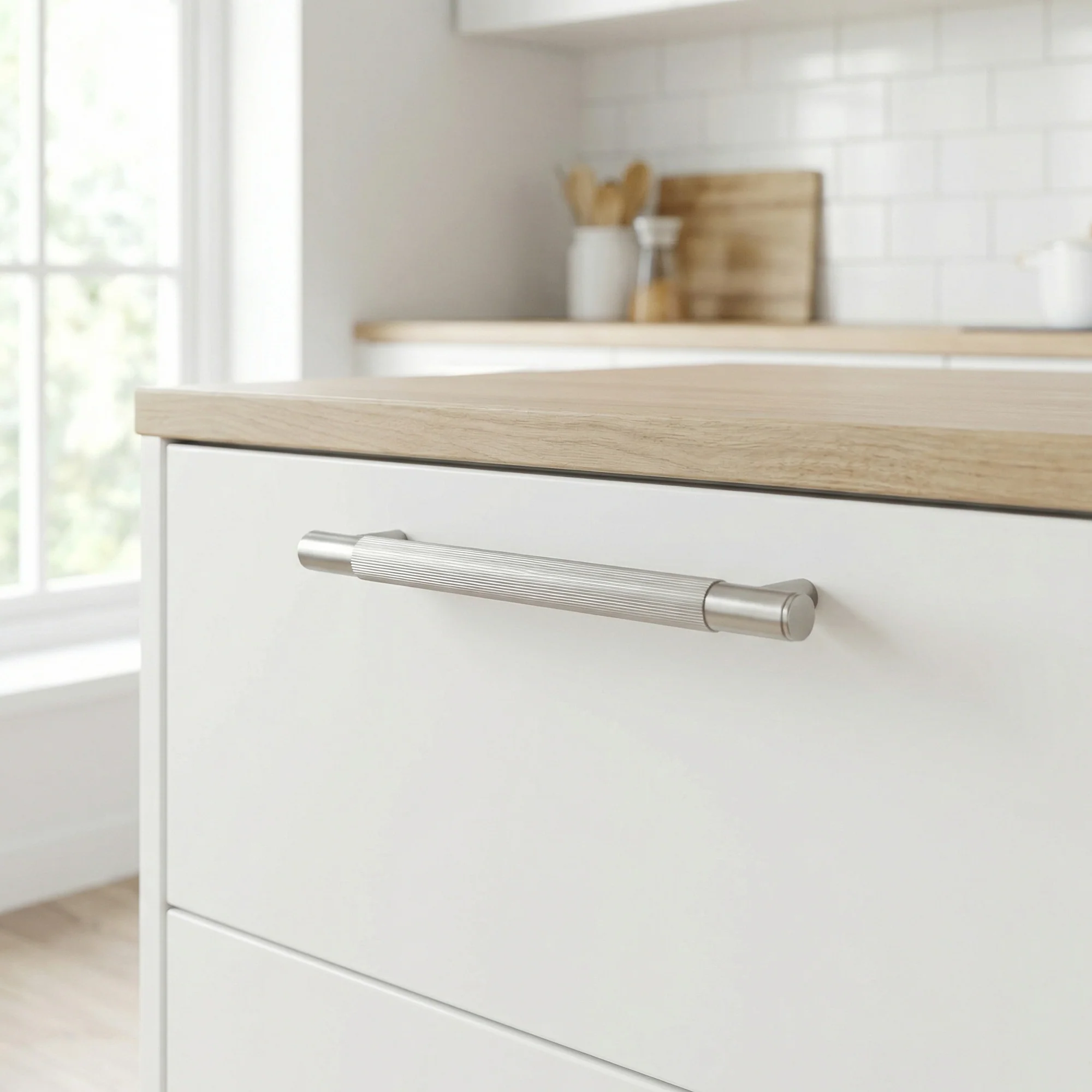 Fluted Medium Round T-Bar Pull Handle - Satin Stainless Steel - Image 2