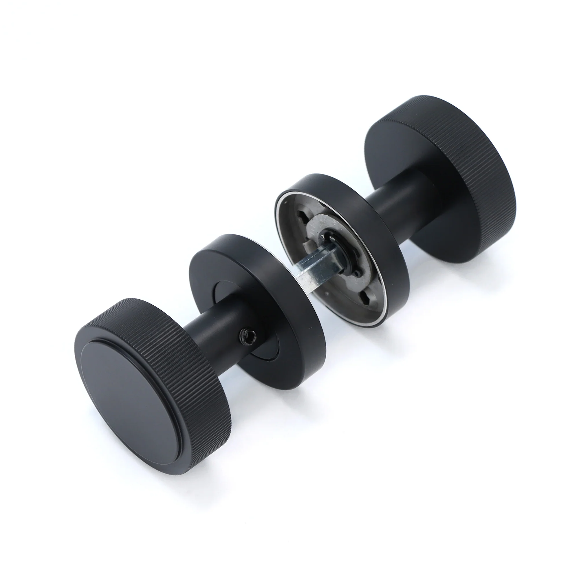 Fluted Round Rose Door Knob Set - Matt Black - Image 4