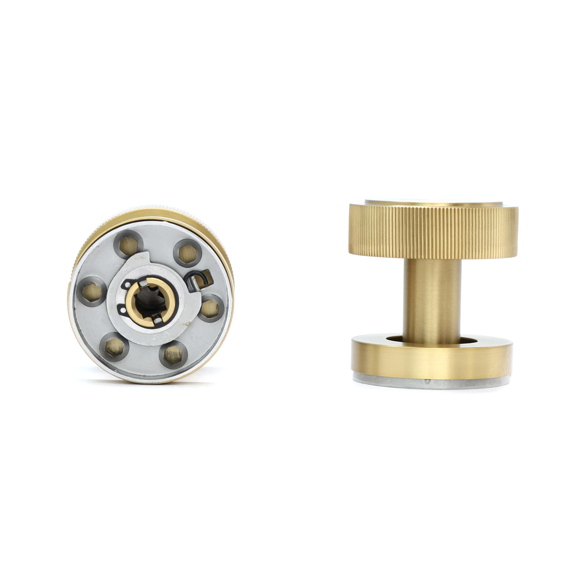 Fluted Round Rose Door Knob Set - Satin Gold - Image 4