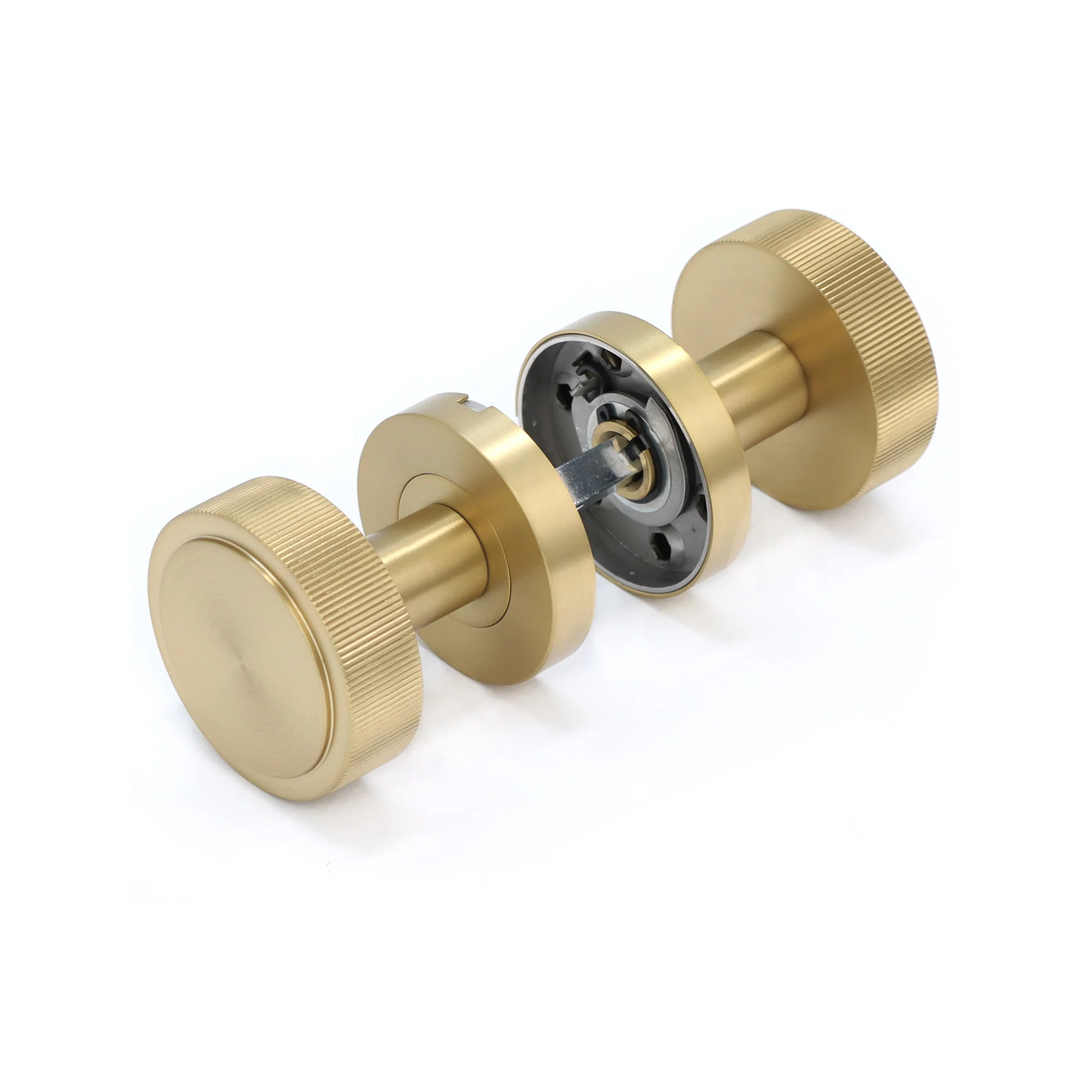 Fluted Round Rose Door Knob Set - Satin Gold - Image 7