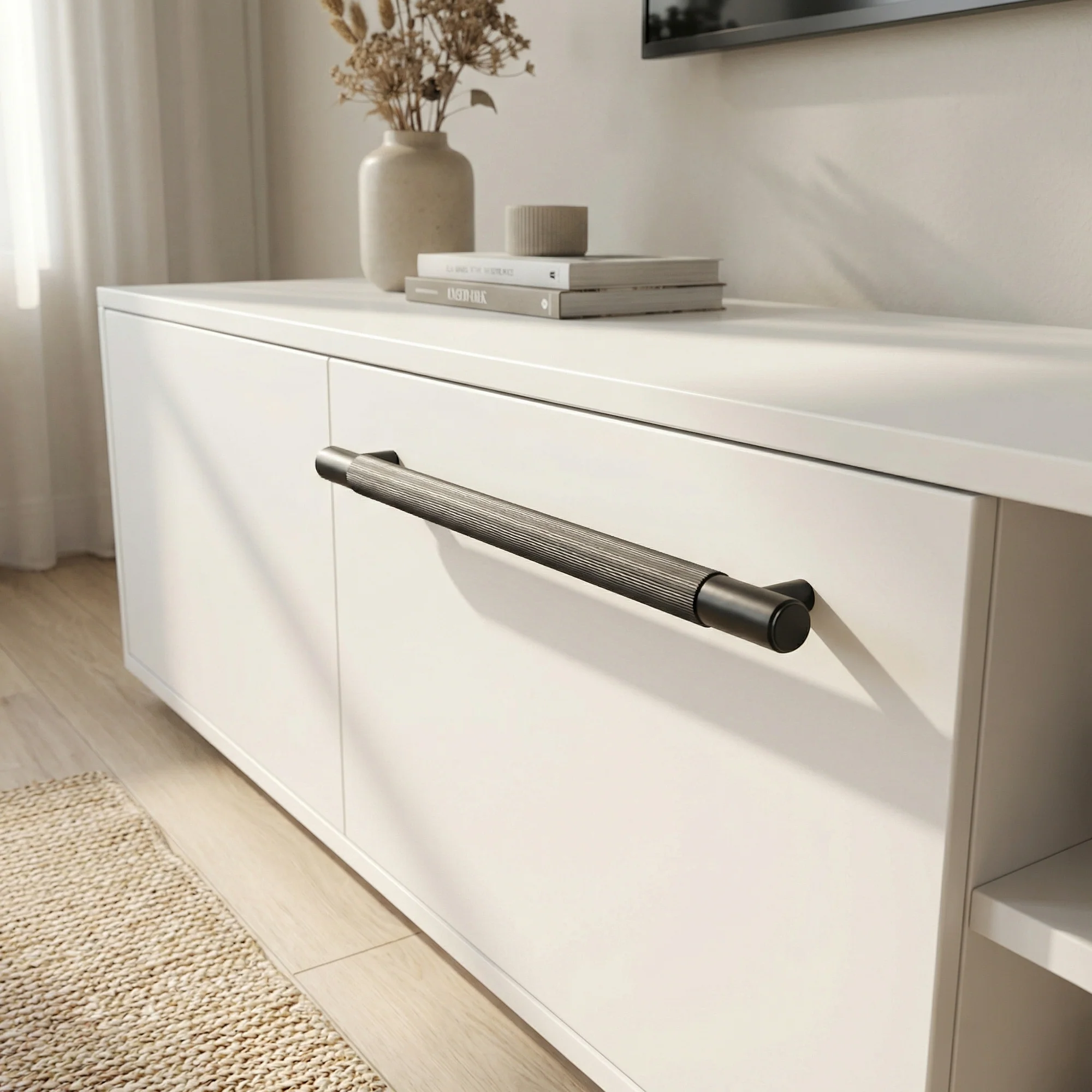 Fluted Small Round T-Bar Pull Handle - Gun Metal - Image 2