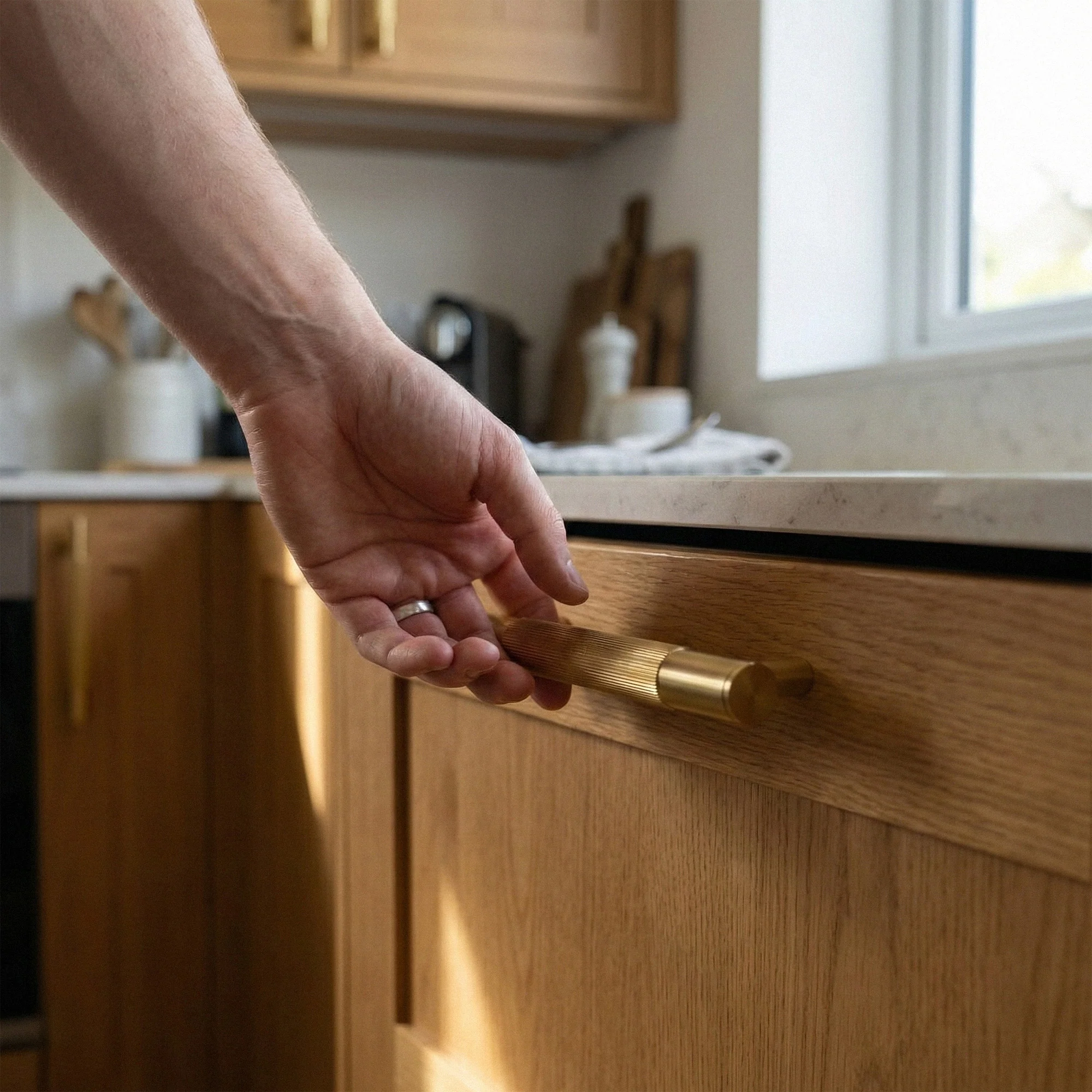 Fluted Small Round T-Bar Pull Handle - Satin Gold - Image 2