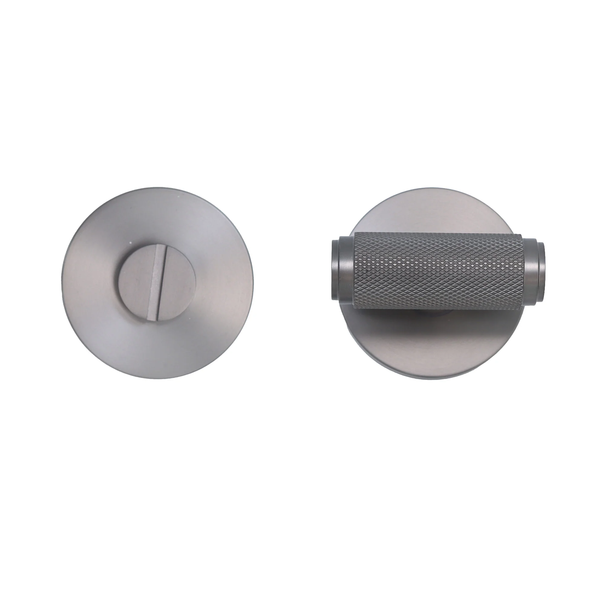 Knurled Lever on Round Rose Bathroom Door Handle Set - Gun Metal - Image 2