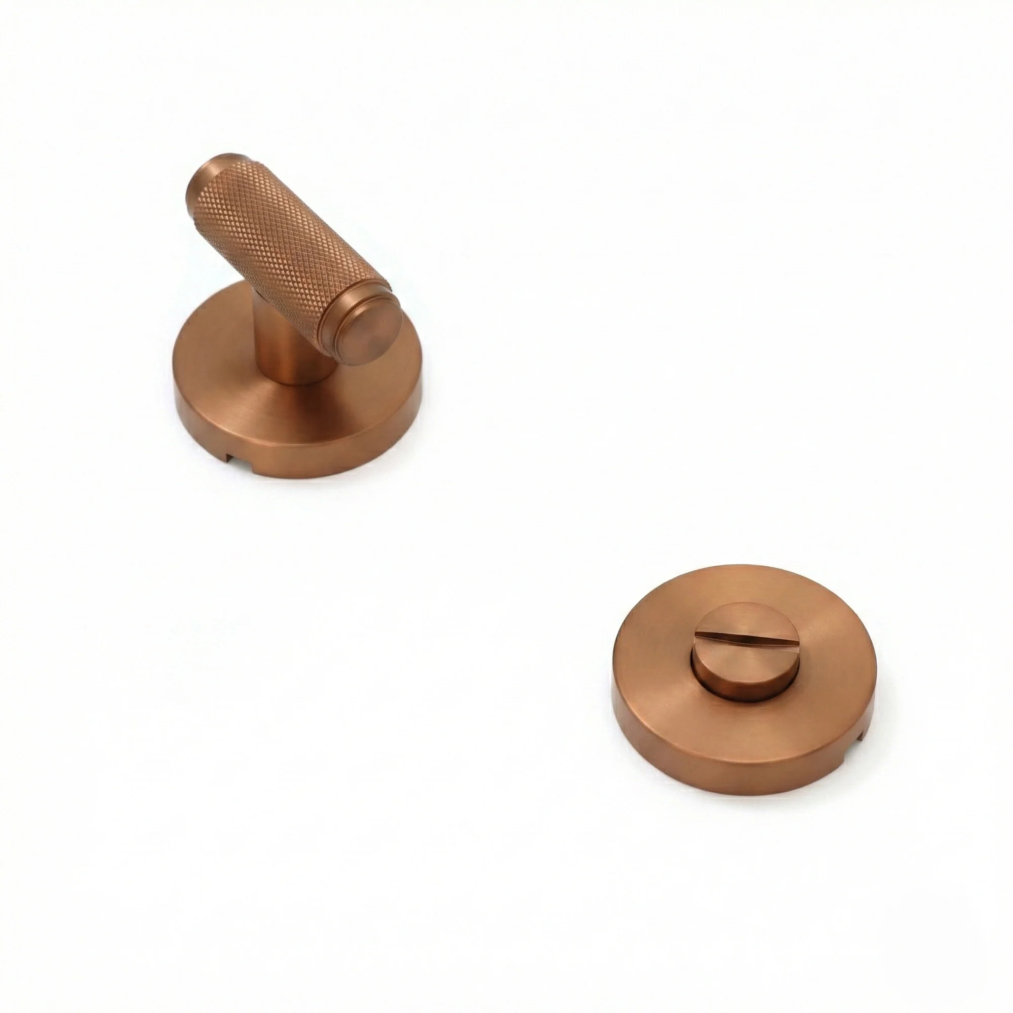 Knurled Lever on Round Rose Bathroom Door Handle Set - Rose Gold - Image 3