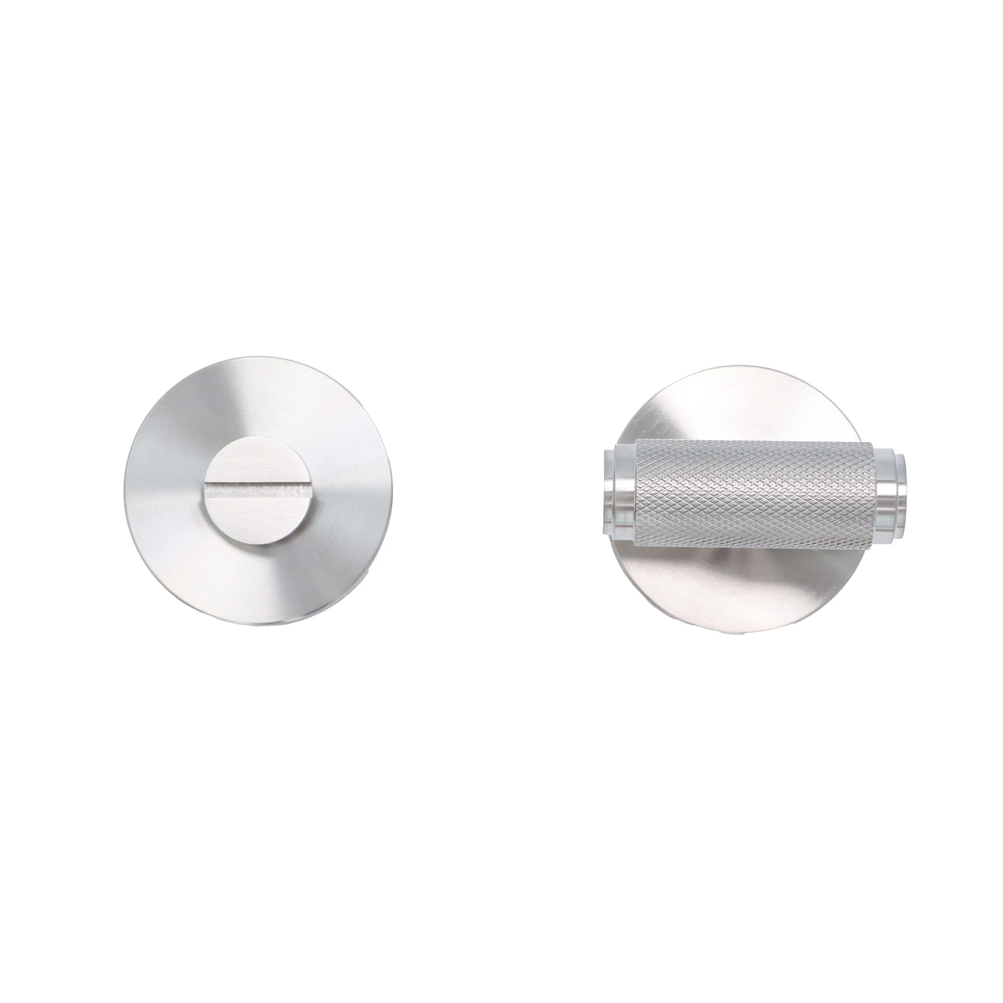 Knurled Lever on Round Rose Bathroom Door Handle Set - Satin Stainless Steel - Image 2