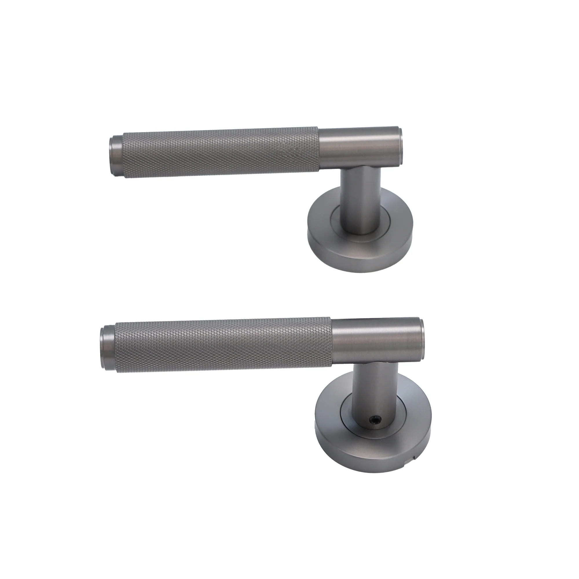 Knurled Lever on Round Rose Door Handle Set - Gun Metal