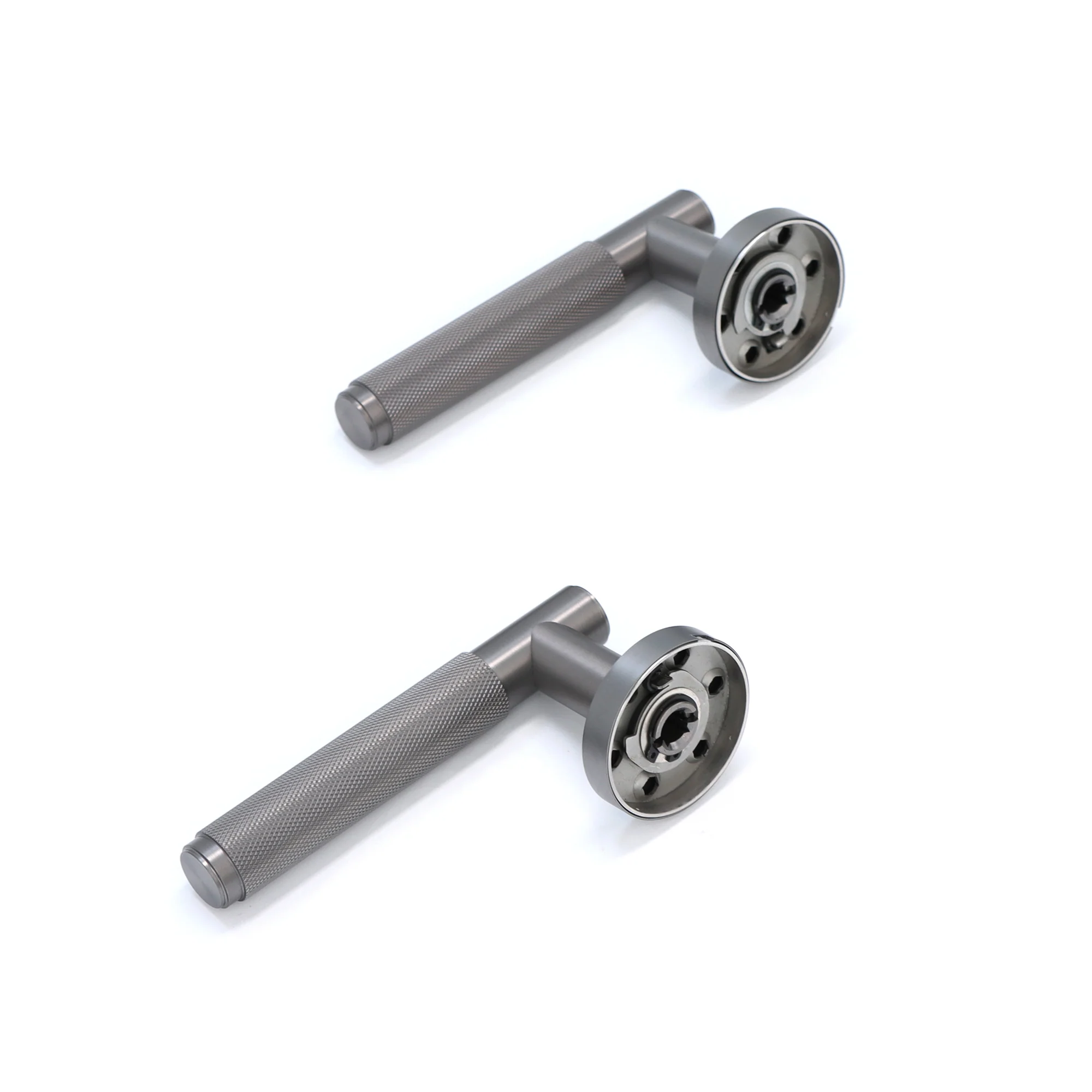 Knurled Lever on Round Rose Door Handle Set - Gun Metal - Image 3