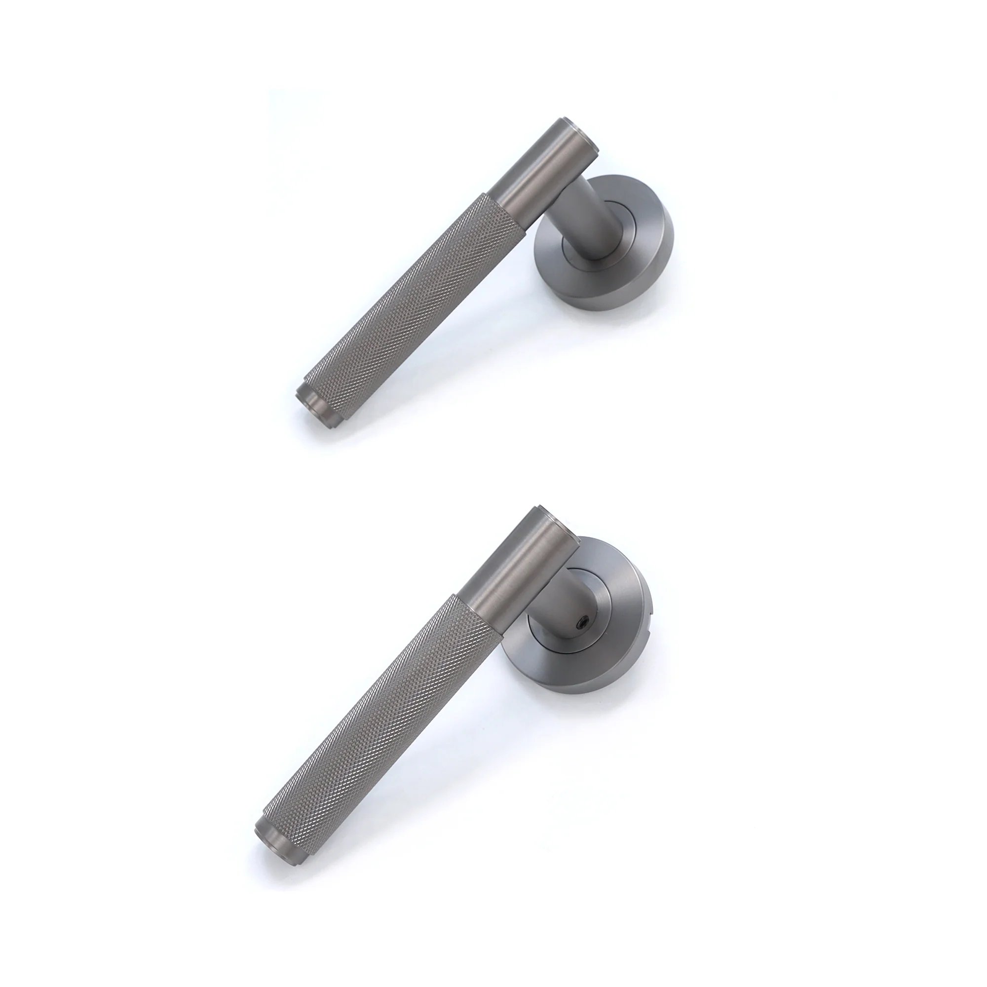 Knurled Lever on Round Rose Door Handle Set - Gun Metal - Image 4