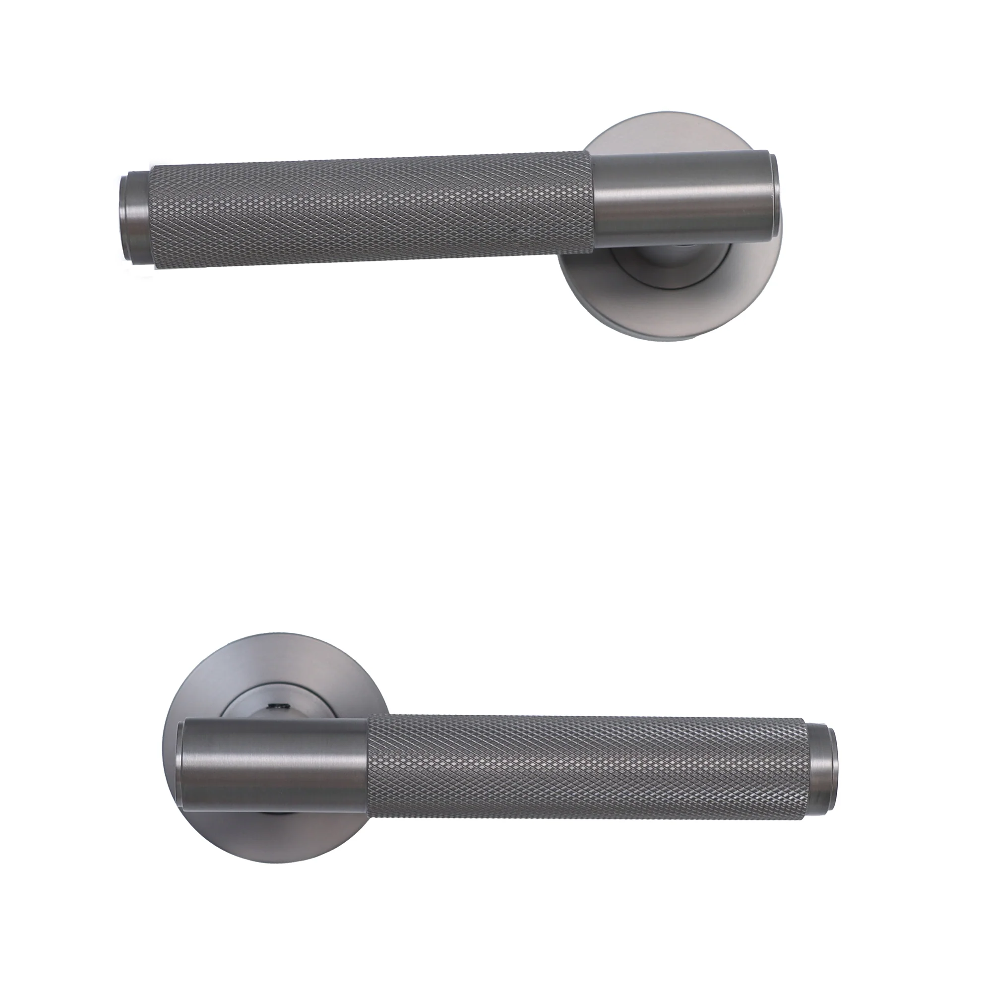 Knurled Lever on Round Rose Door Handle Set - Gun Metal - Image 5