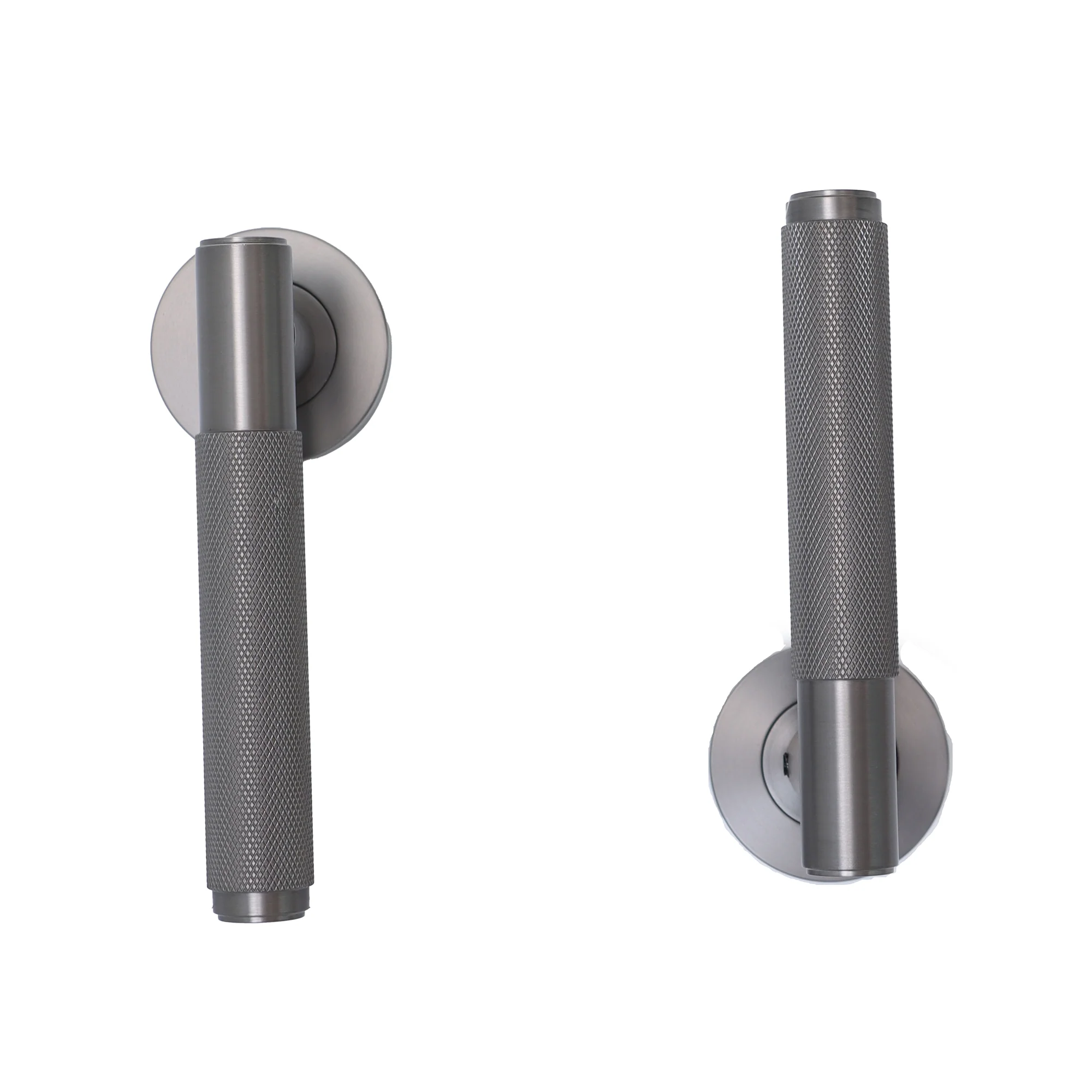 Knurled Lever on Round Rose Door Handle Set - Gun Metal - Image 6