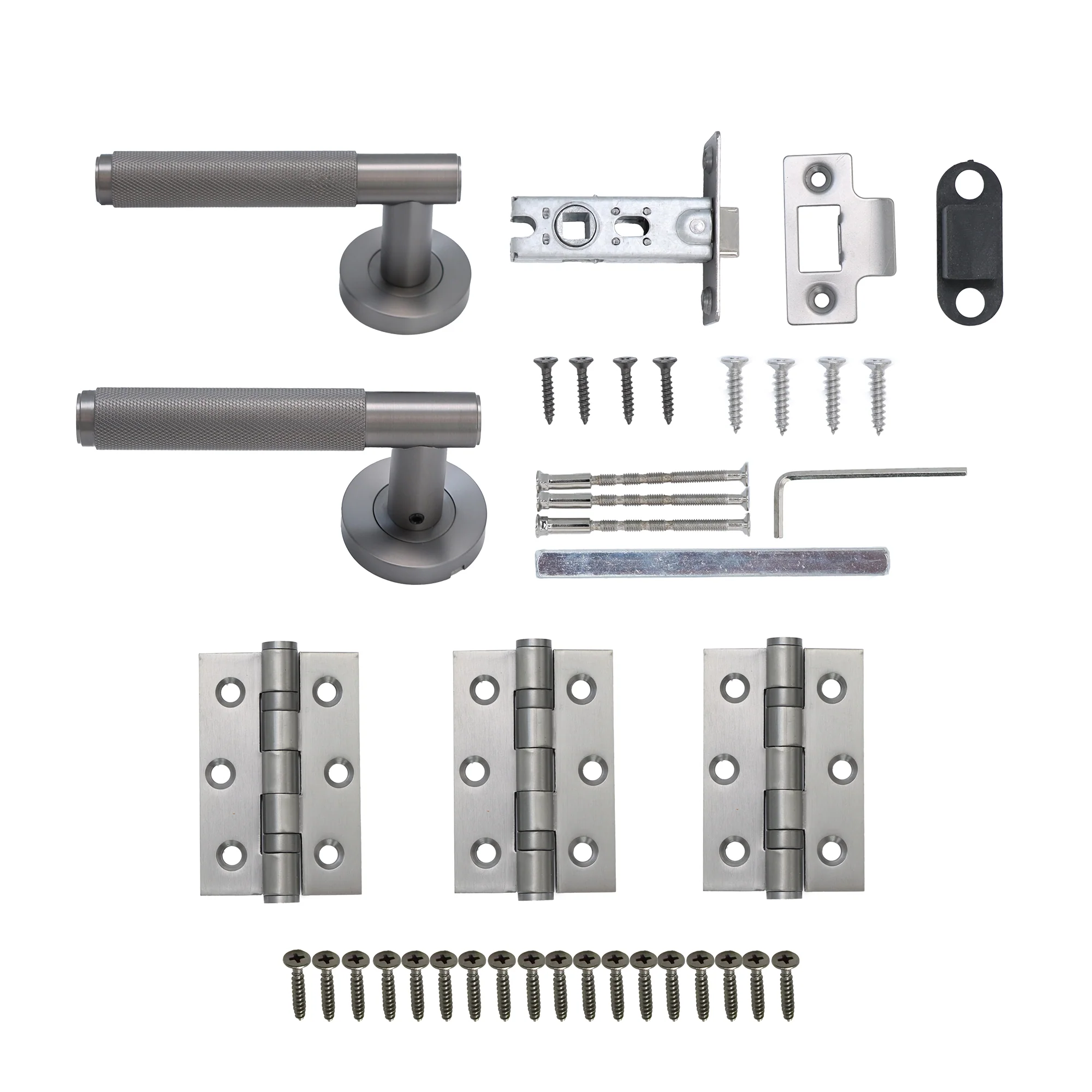 Knurled Lever on Round Rose Door Handle Set - Gun Metal - Image 7