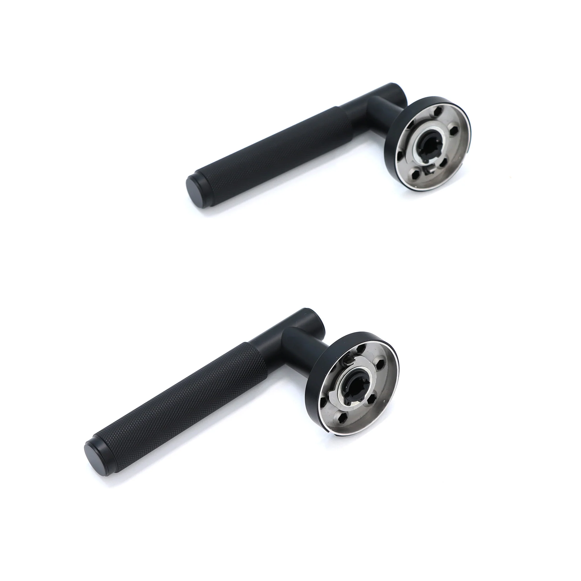 Knurled Lever on Round Rose Door Handle Set - Matt Black - Image 3