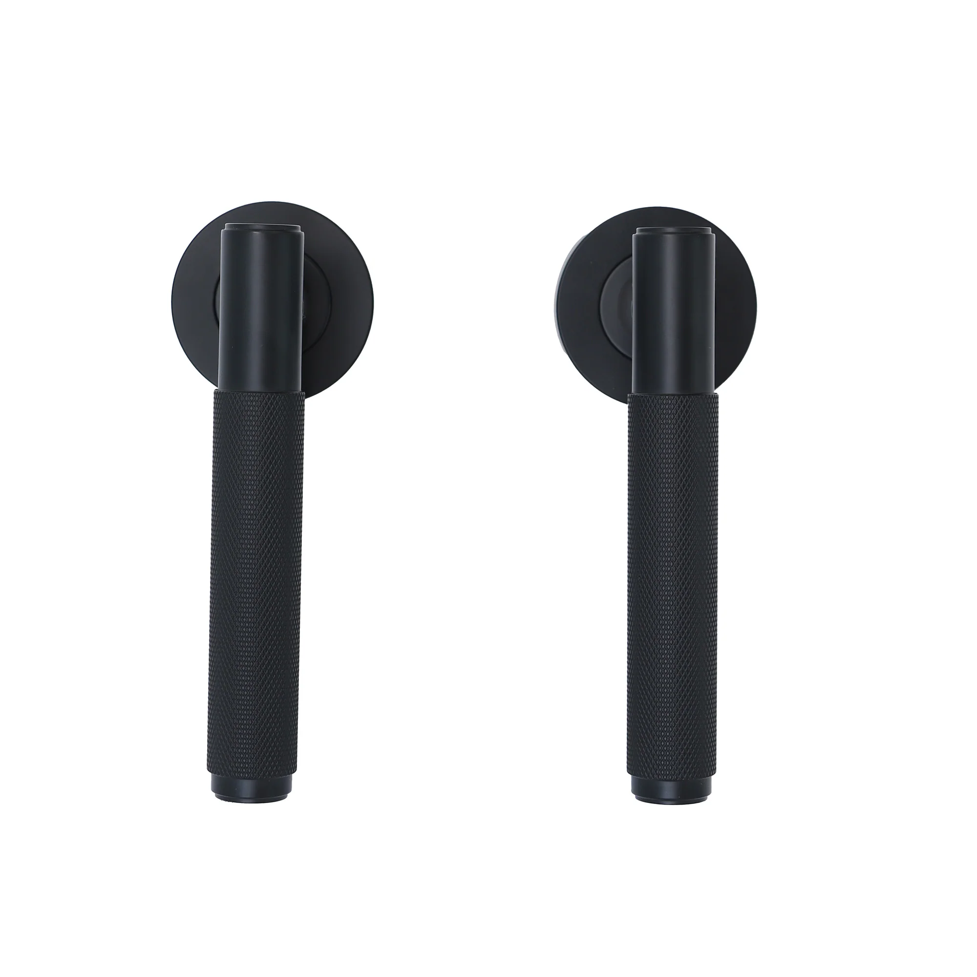 Knurled Lever on Round Rose Door Handle Set - Matt Black - Image 4