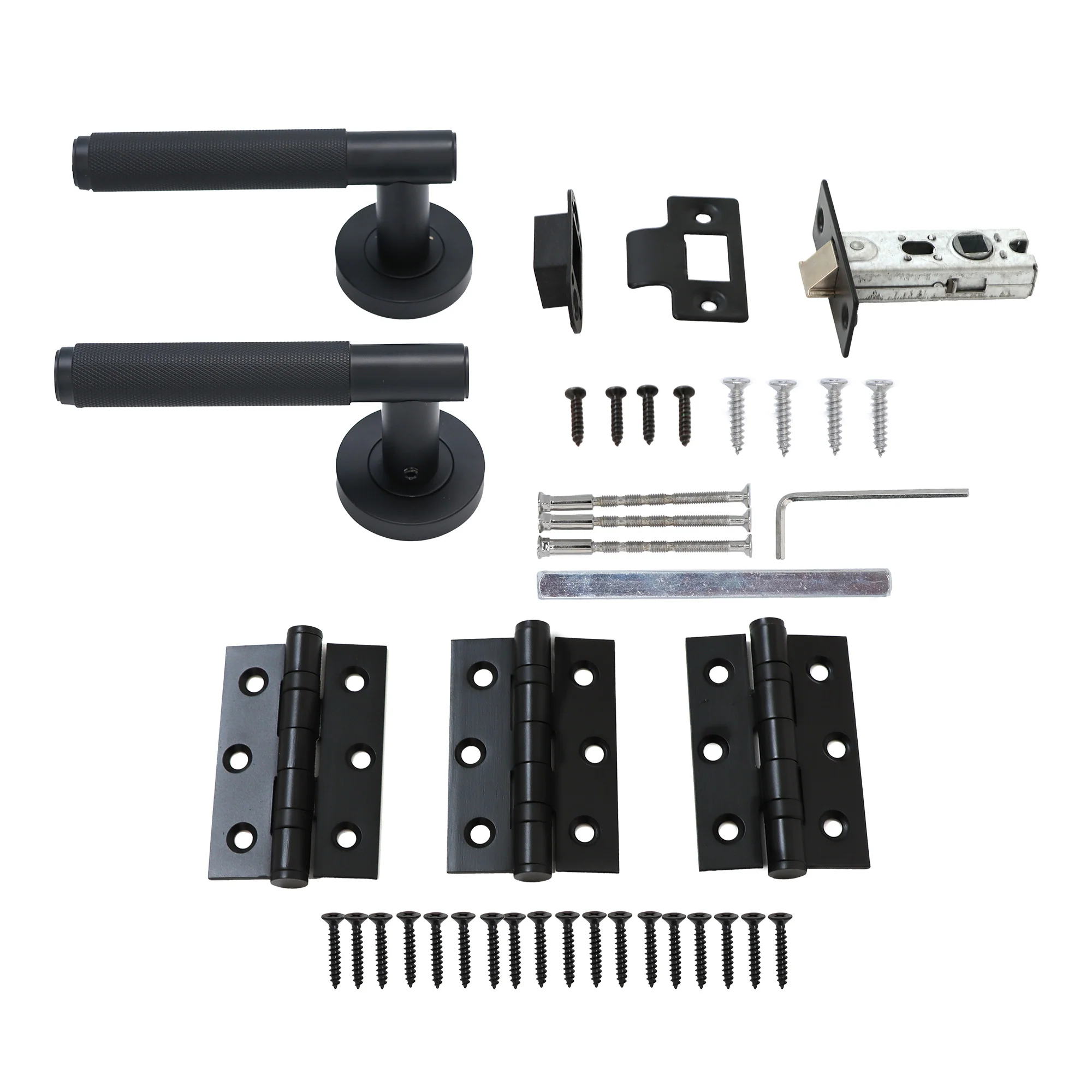 Knurled Lever on Round Rose Door Handle Set - Matt Black - Image 7