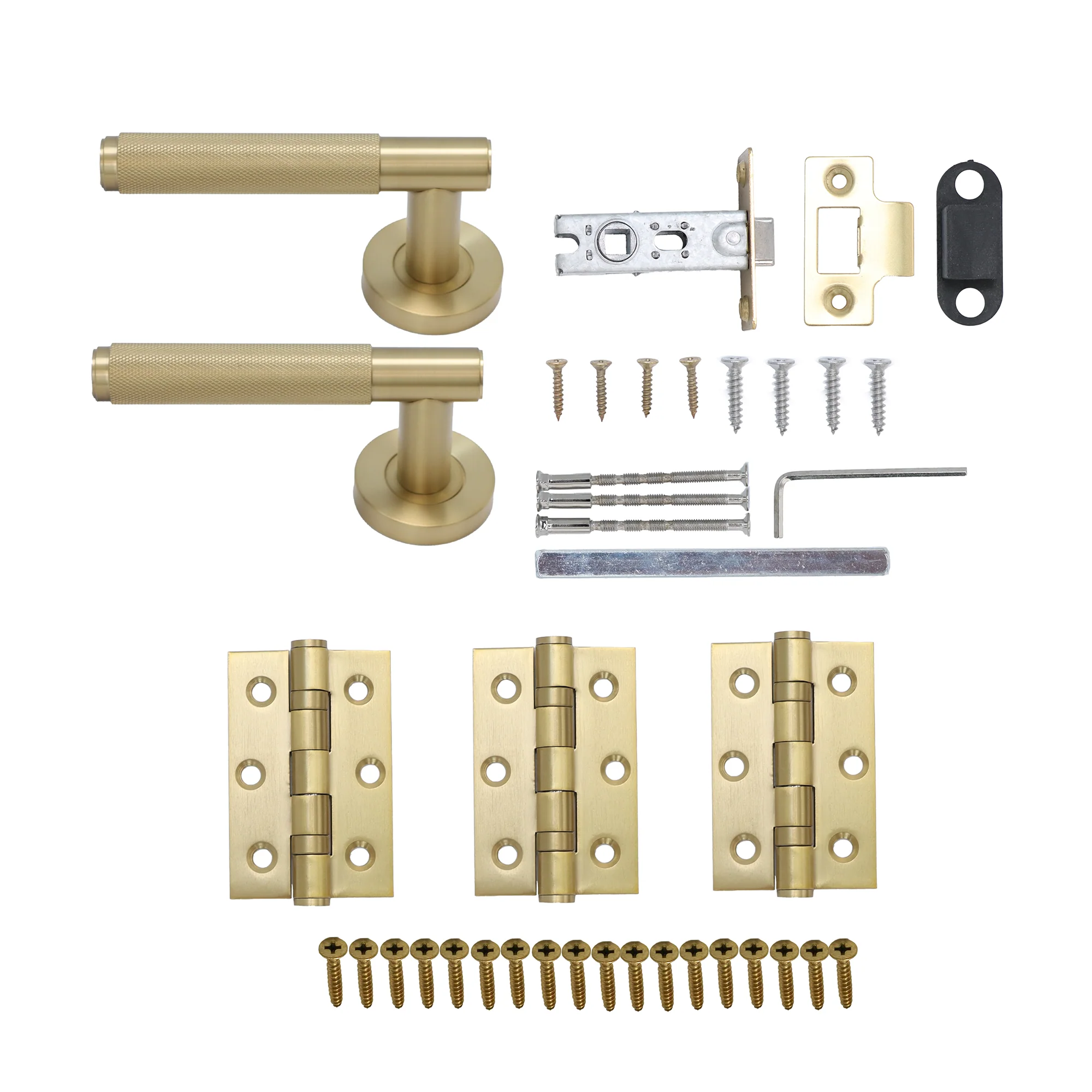Knurled Lever on Round Rose Door Handle Set - Satin Gold - Image 4