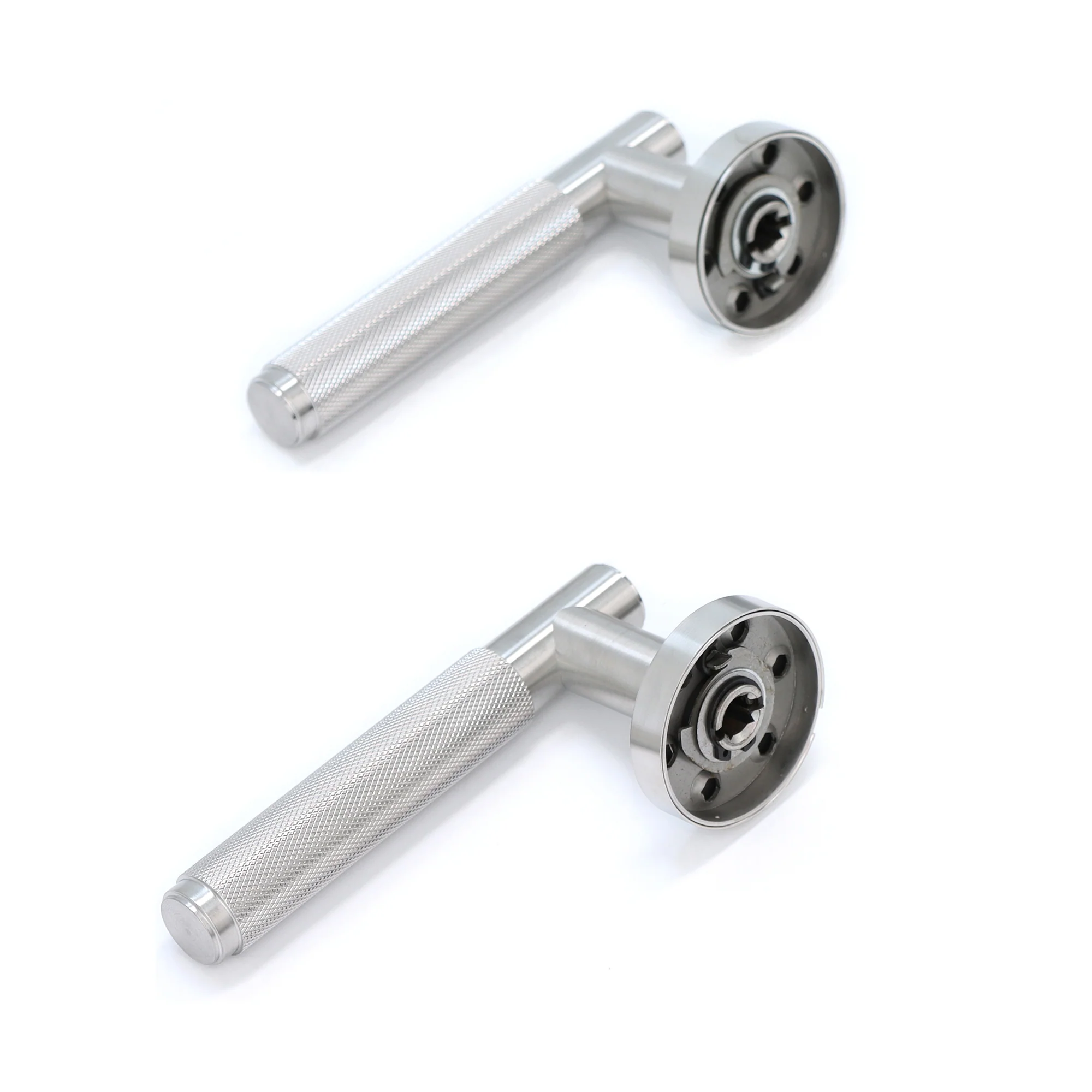Knurled Lever on Round Rose Door Handle Set - Satin Stainless Steel - Image 11