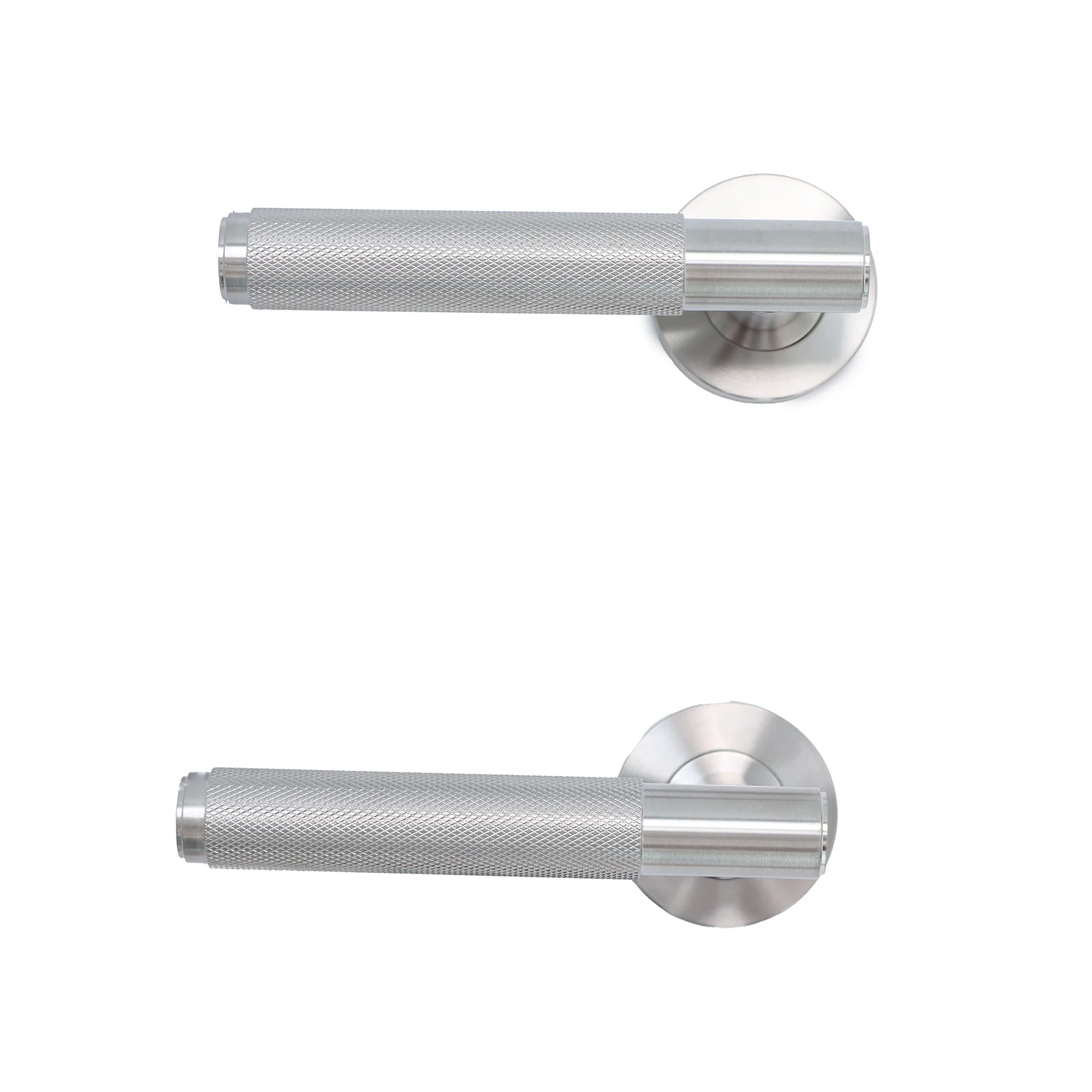 Knurled Lever on Round Rose Door Handle Set - Satin Stainless Steel - Image 12