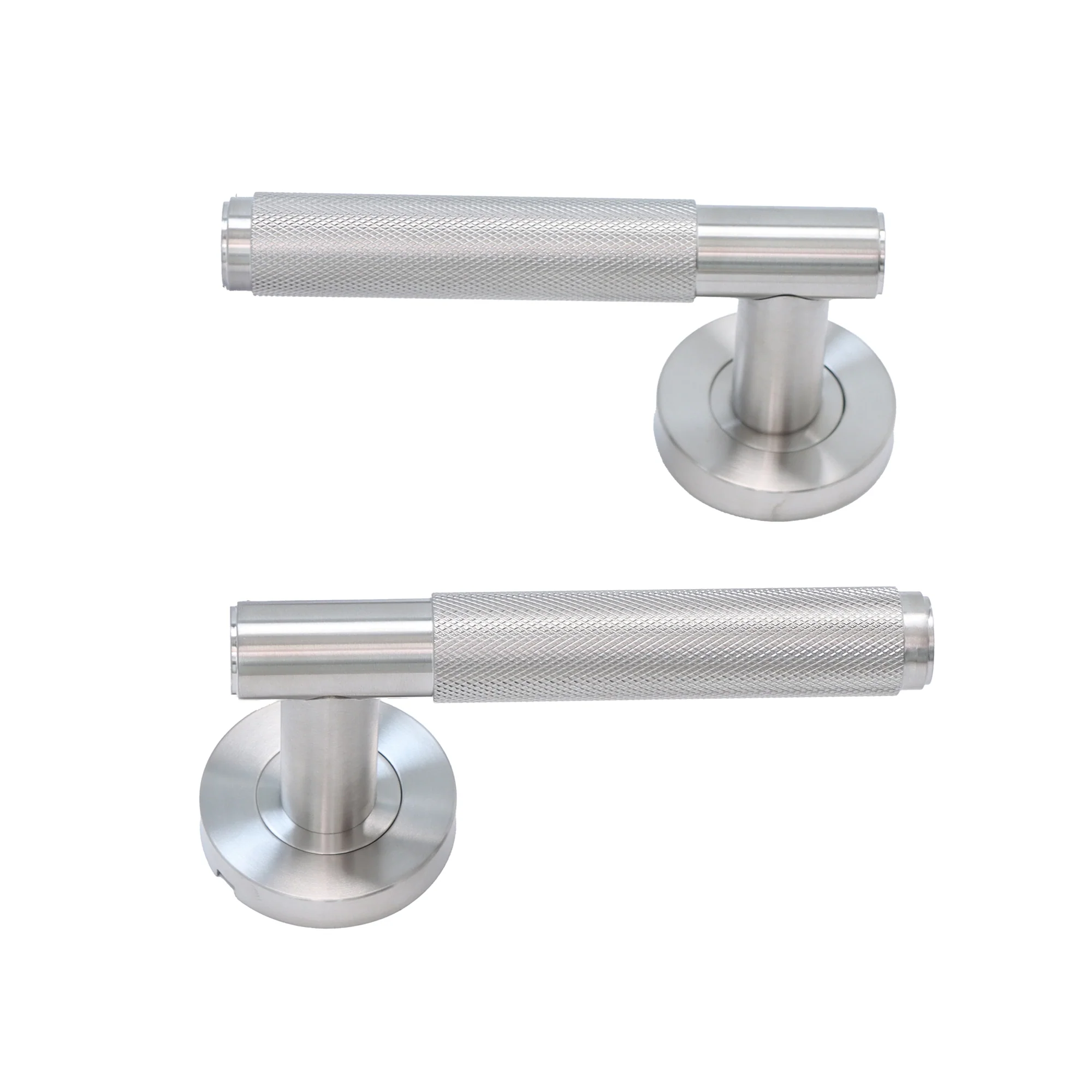 Knurled Lever on Round Rose Door Handle Set - Satin Stainless Steel - Image 8