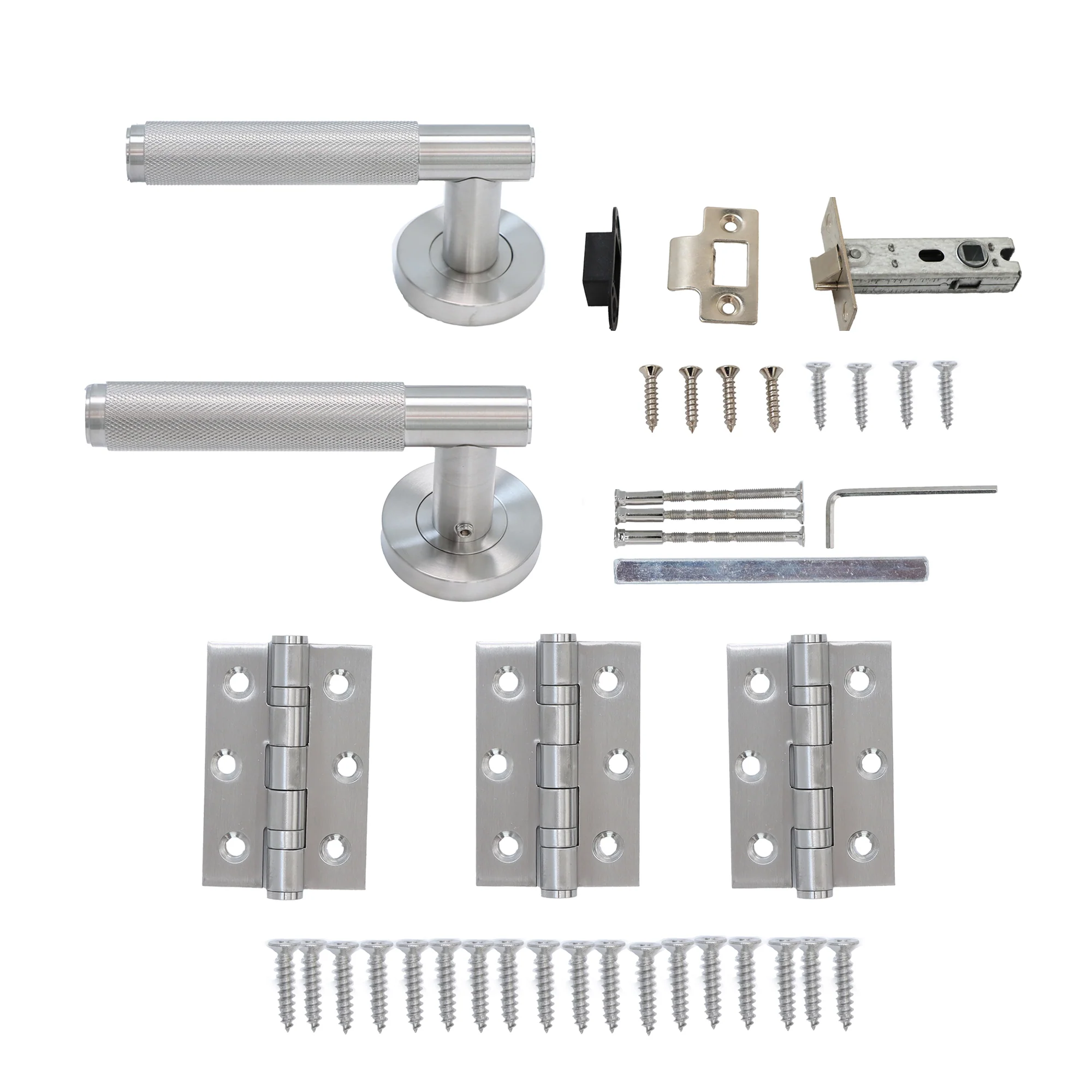 Knurled Lever on Round Rose Door Handle Set - Satin Stainless Steel - Image 9