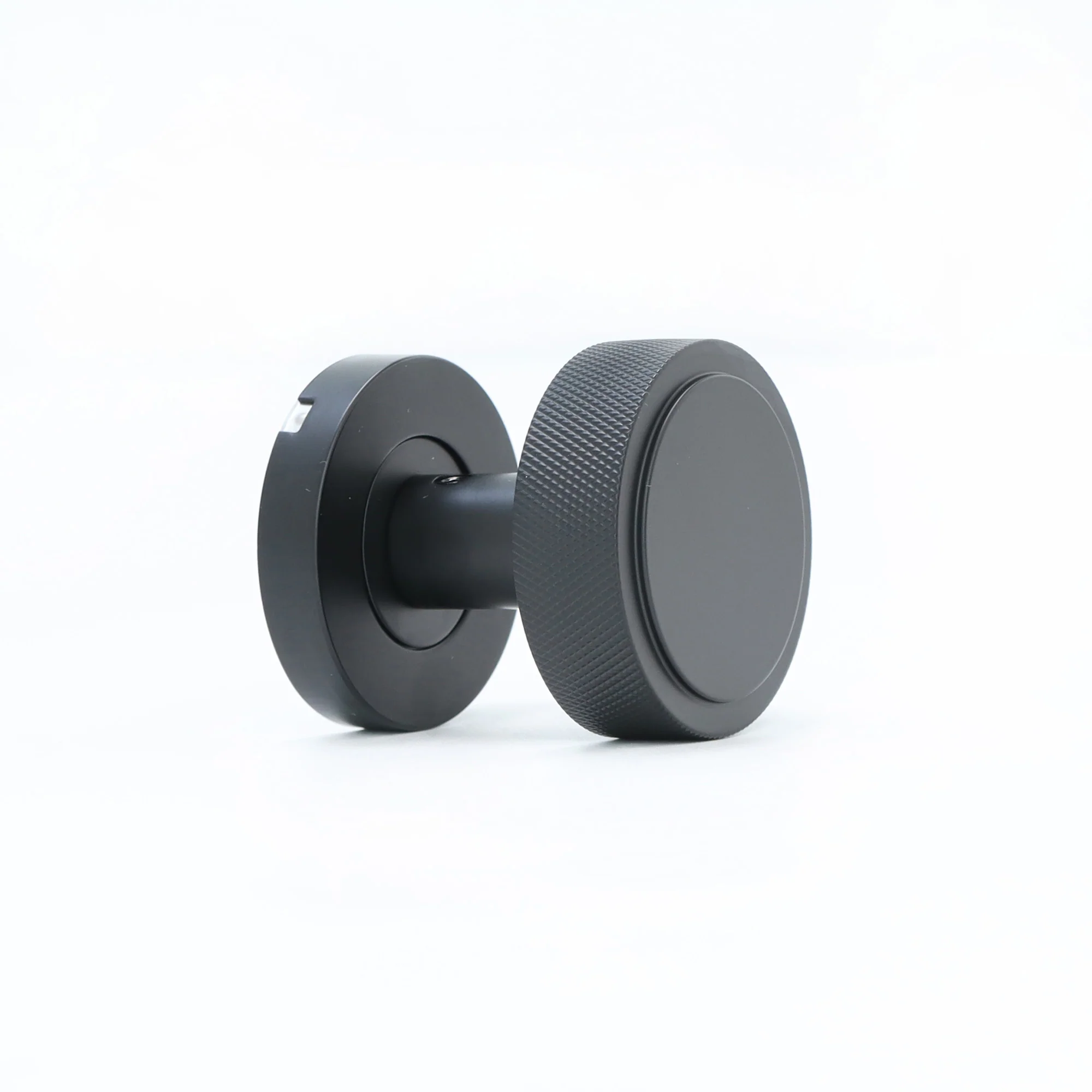 Knurled Round Rose Door Knob Set - Matt Black - Image 2