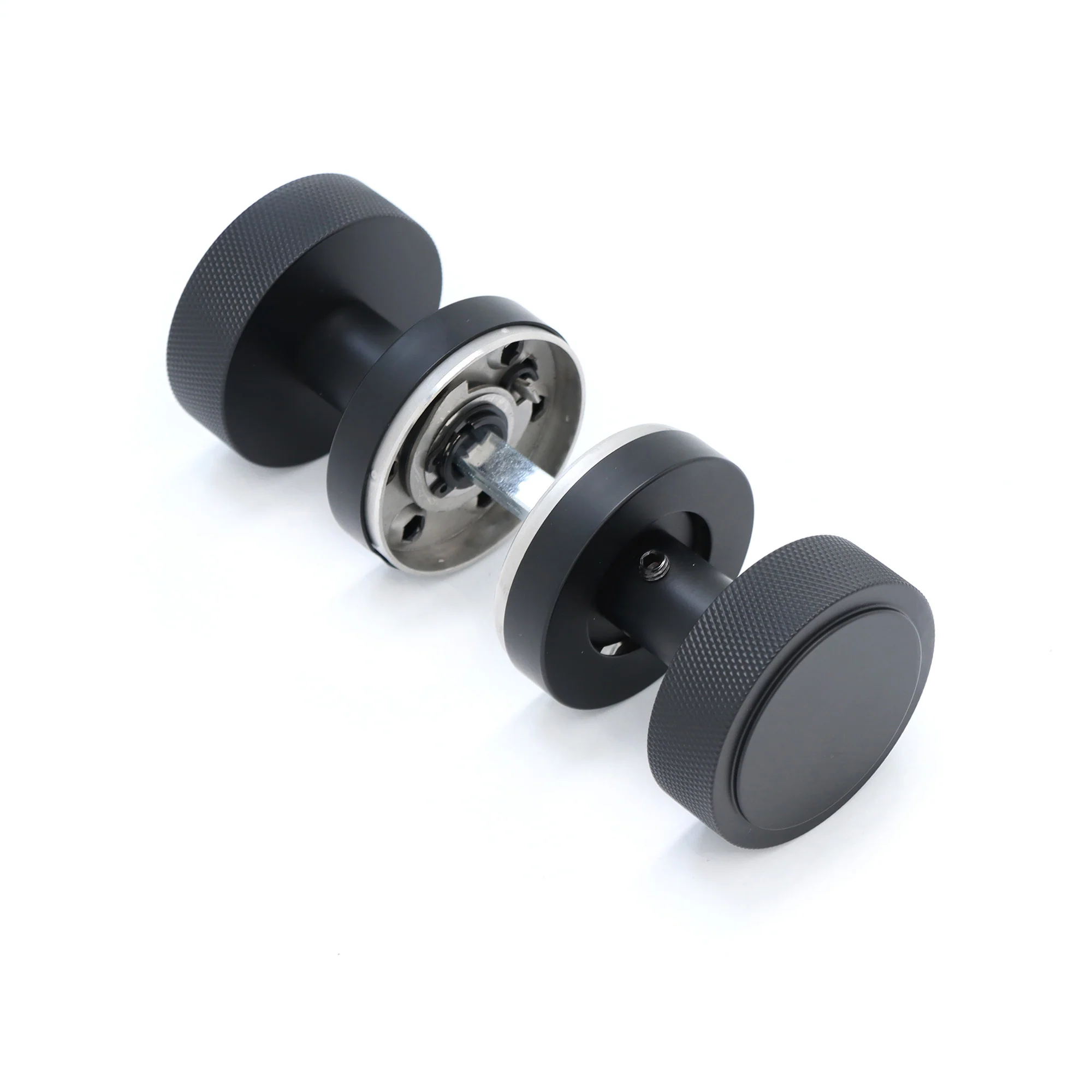 Knurled Round Rose Door Knob Set - Matt Black - Image 3