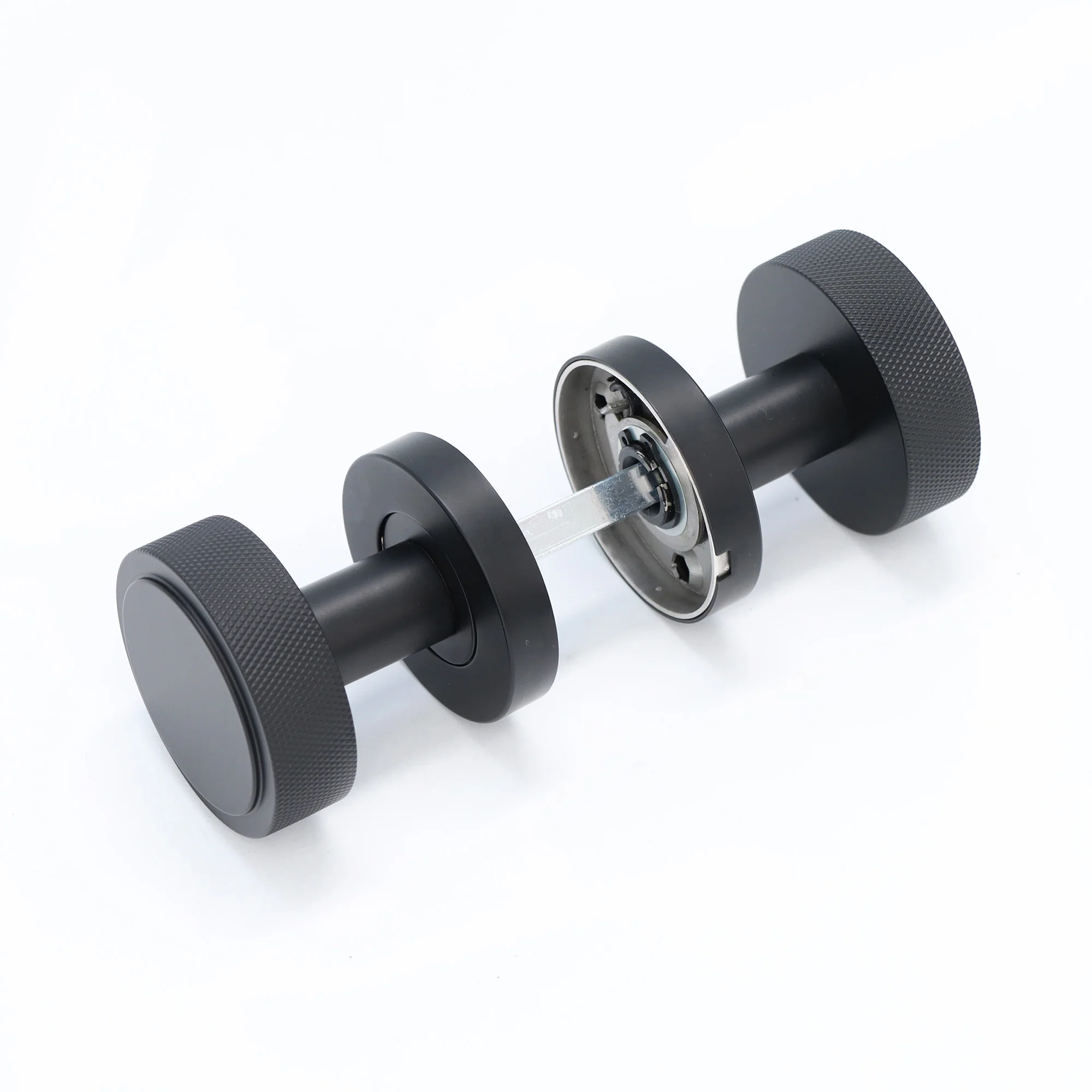 Knurled Round Rose Door Knob Set - Matt Black - Image 5