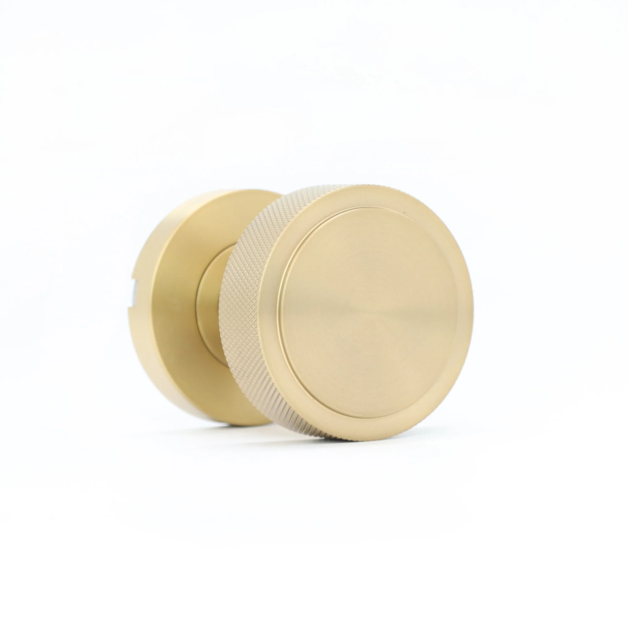 Knurled Round Rose Door Knob Set - Satin Gold - Image 2
