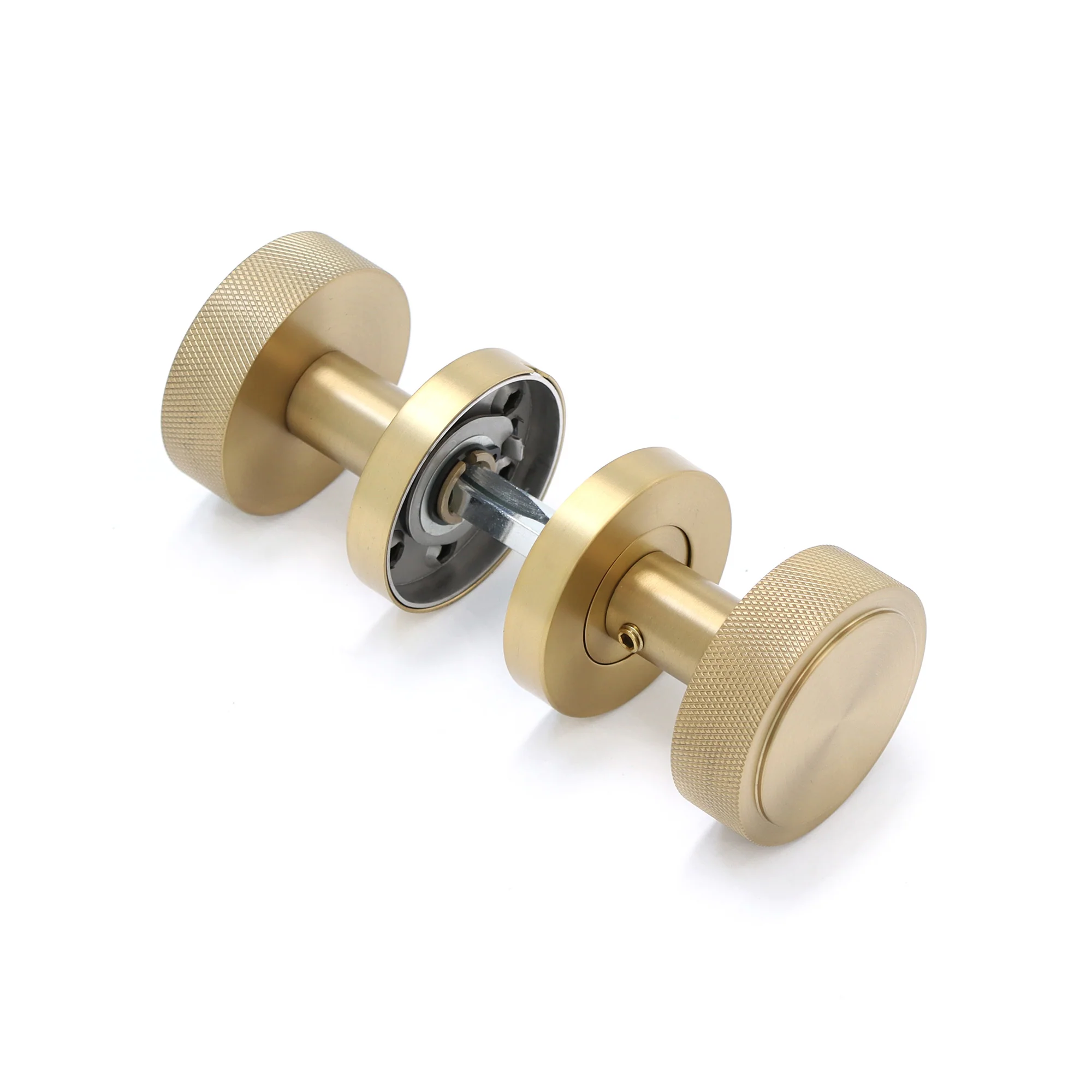 Knurled Round Rose Door Knob Set - Satin Gold - Image 3