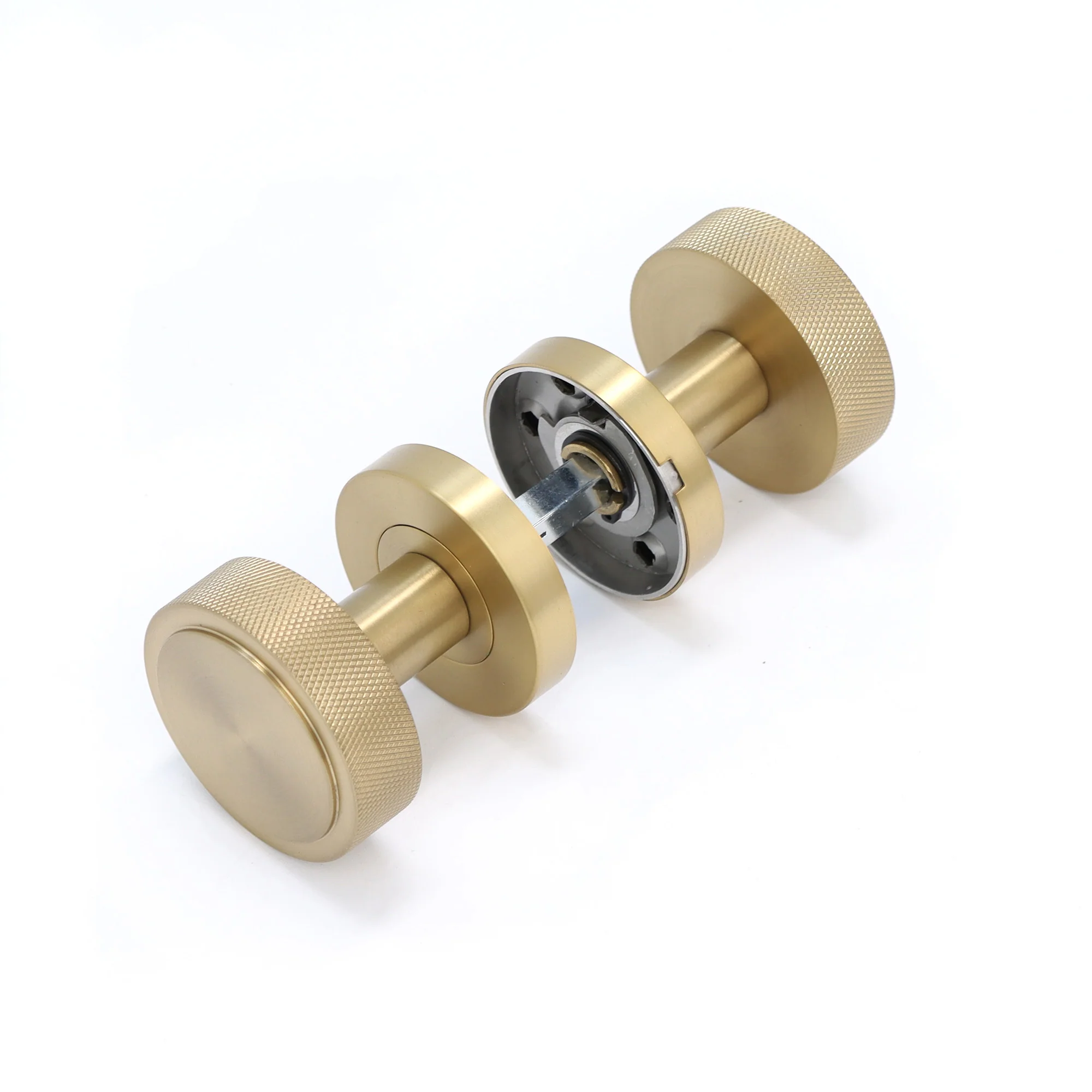 Knurled Round Rose Door Knob Set - Satin Gold - Image 5