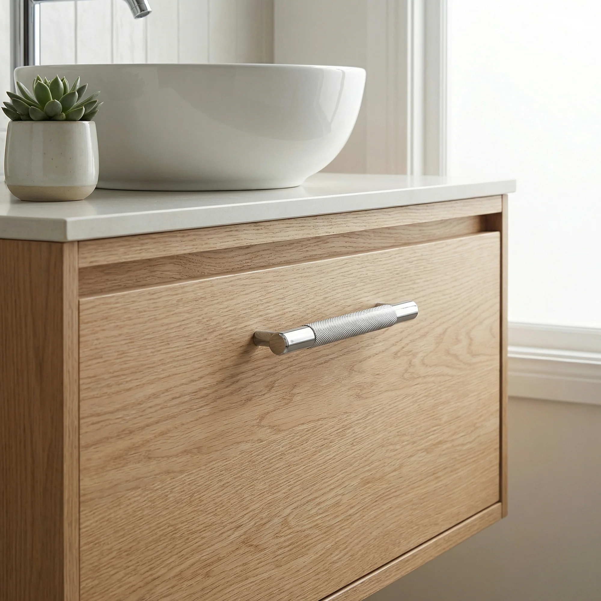Knurled Small Round T-Bar Pull Handle - Satin Stainless Steel - Image 2