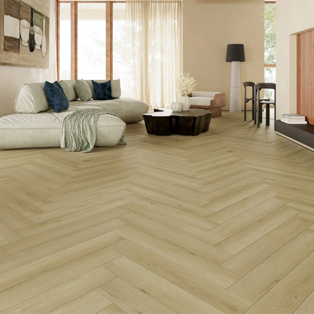 Trail Oak - Foundation Herringbone LVT 5mm Anti-Microbial UV Coated Rigid Core Vinyl Flooring