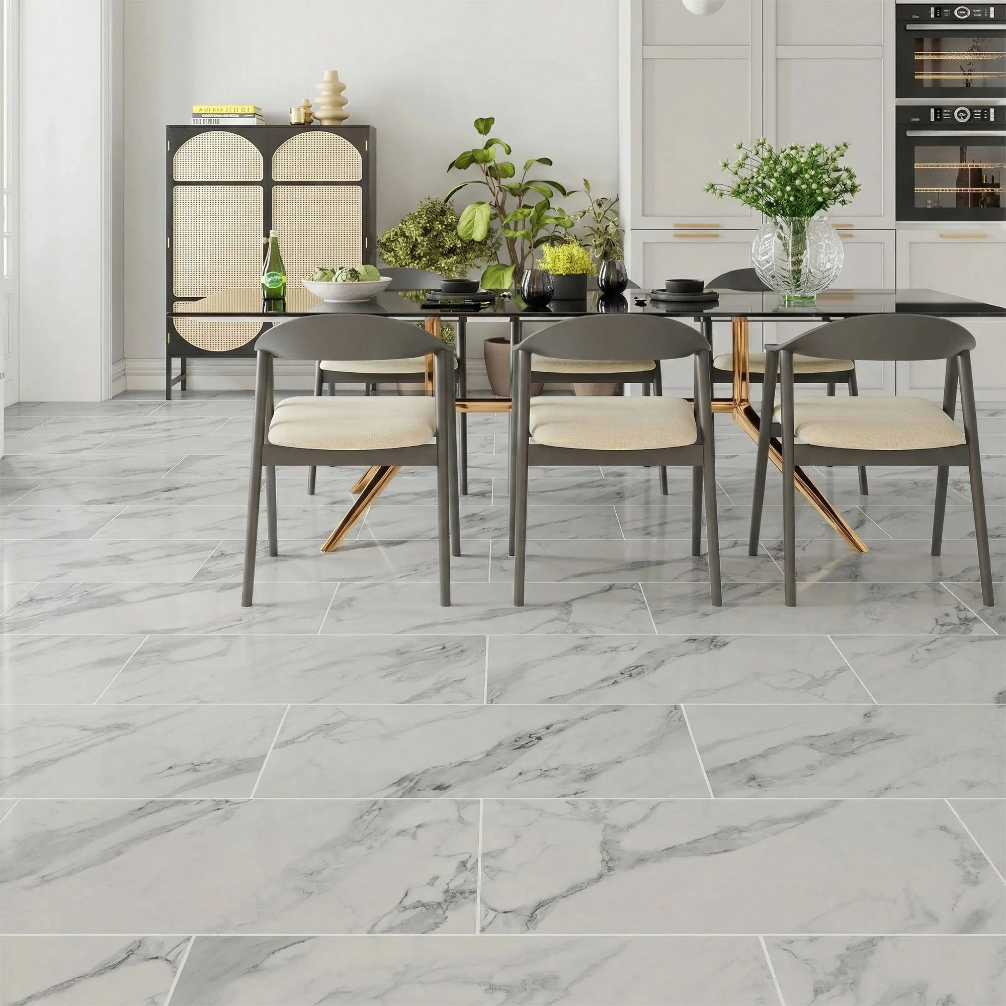 White Gloss Marble - Luxe Vision Pre-Grouted 5.5mm Stone Embossed UV Coated Rigid Core Vinyl Flooring (123035) - Image 3