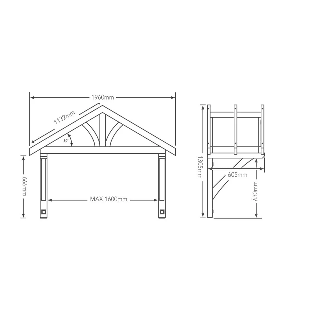 Apex Pine 1600mm Porch Canopy - Image 4