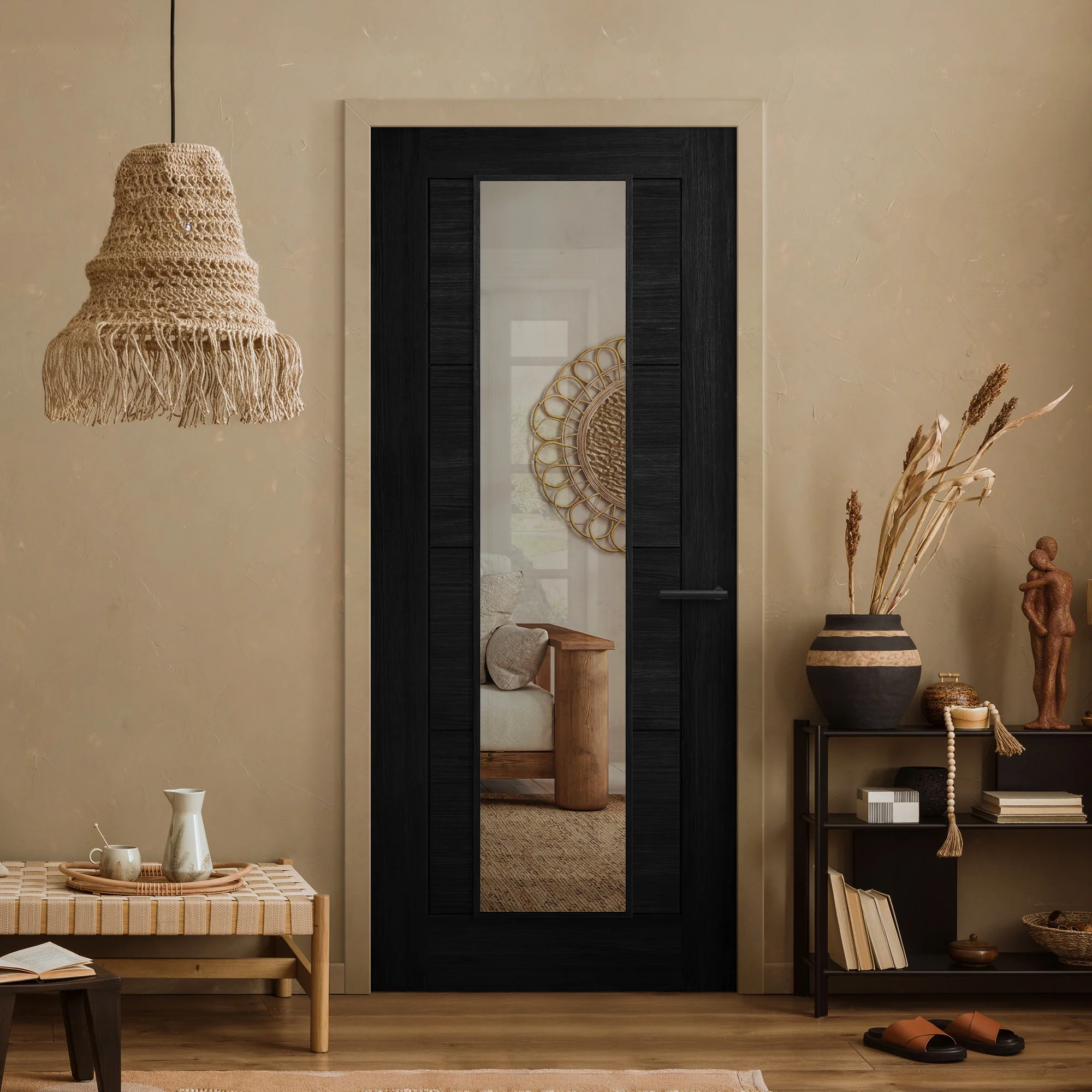 Black Fully Internal Finished Endure Laminate Ladder Clear Glass Door