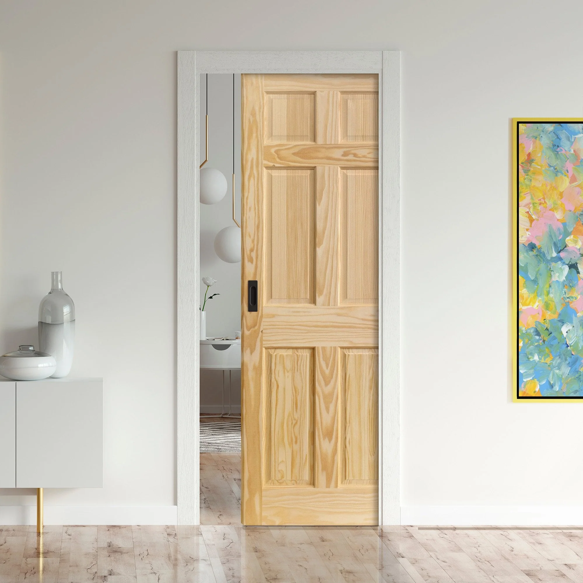 Clear Pine Unfinished Internal 6 Panel Framed 100mm Pocket Door Set