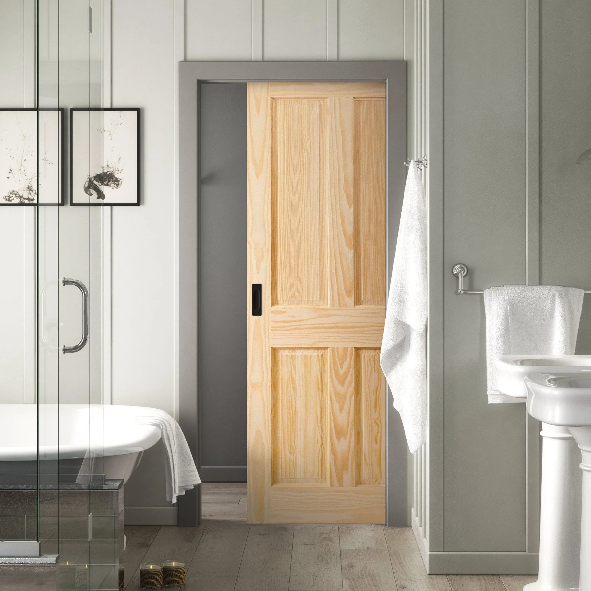 Clear Pine Unfinished Internal Malton 4 Panel Framed 100mm Pocket Door Set (123185)