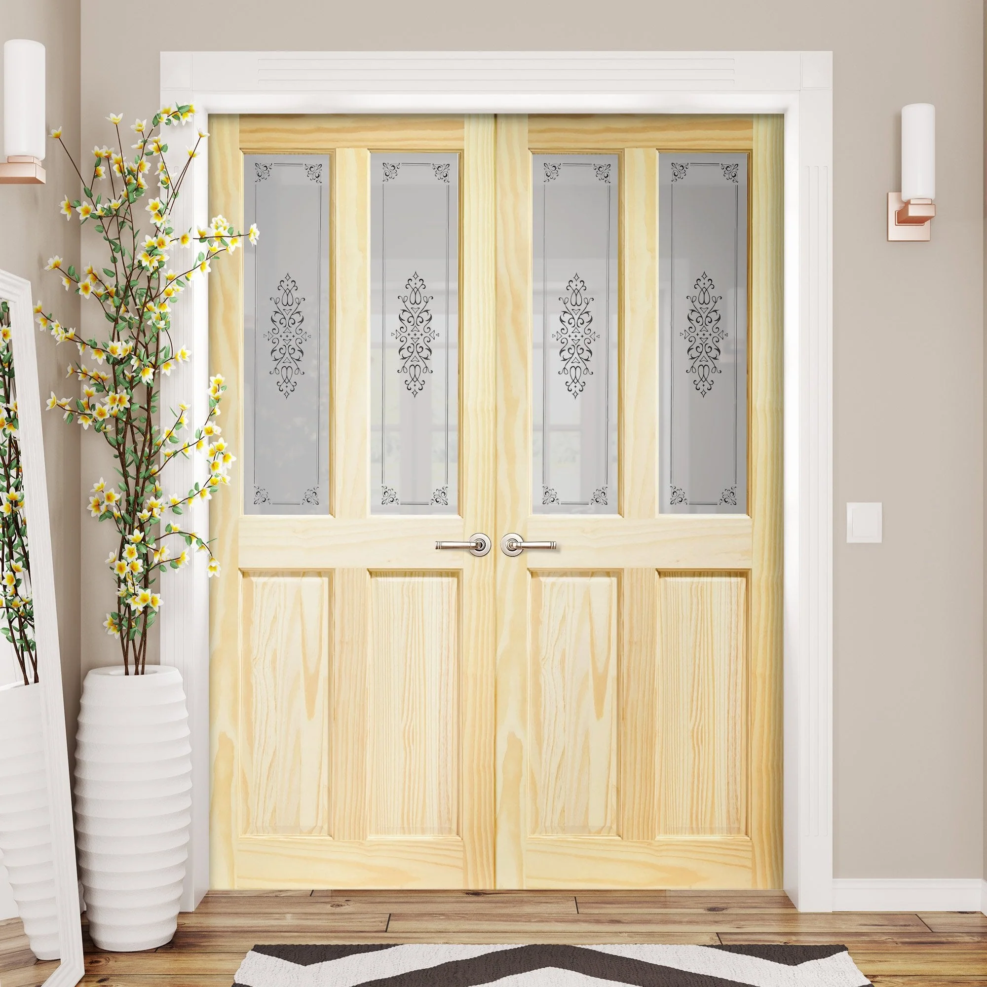 Internal Clear Pine Unfinished 2 Panel 2 Light Campion Glass French Door