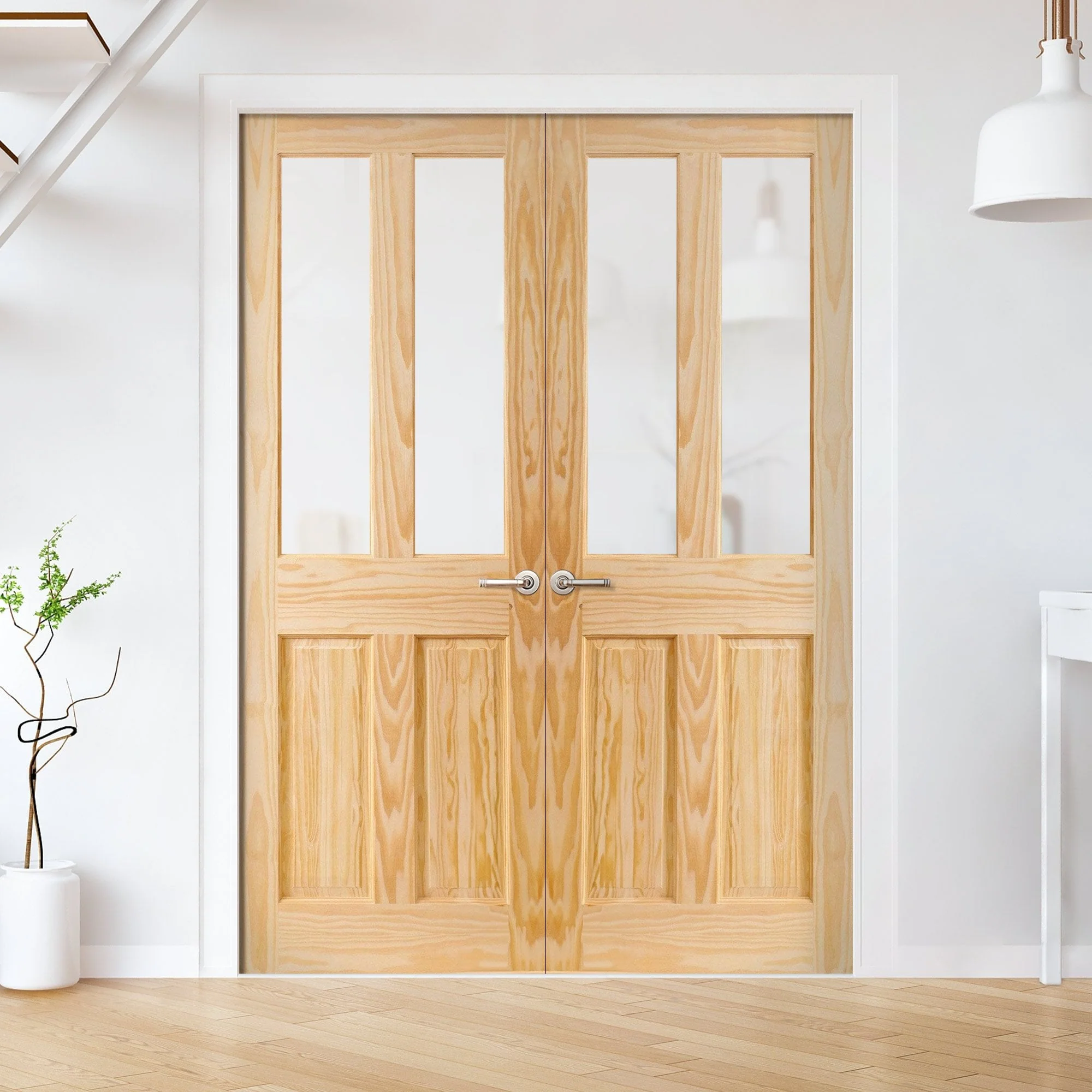 Internal Clear Pine Unfinished 2 Panel 2 Light Obscure Glass French Door