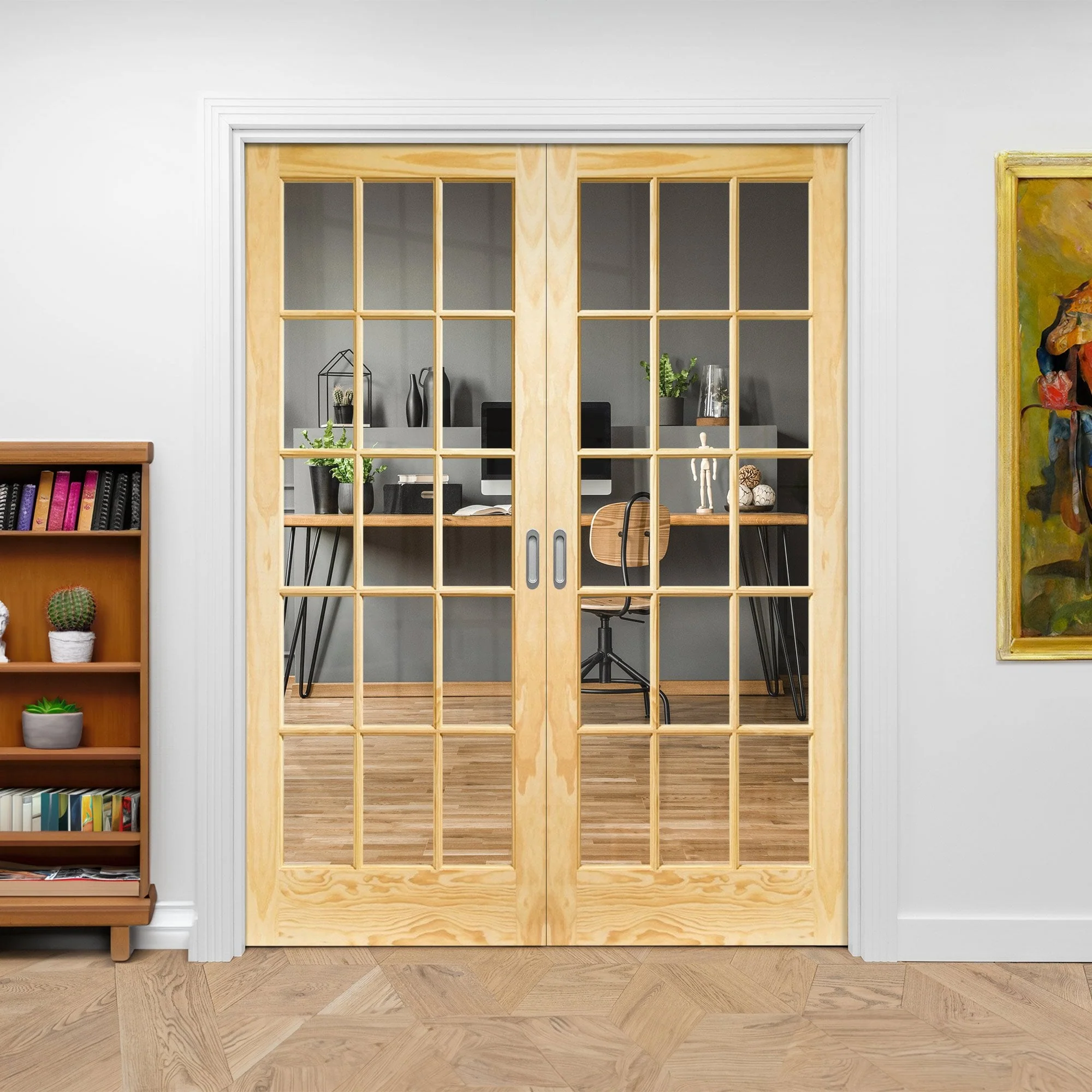 Internal Clear Pine Unfinished SA 15 Clear Glass Pair Door - Image 3
