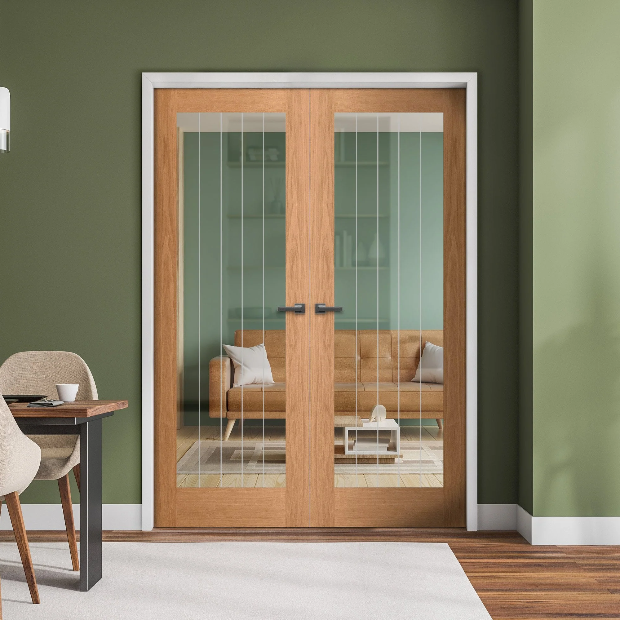 Internal Oak Fully Finished Farley 1 Light Obscure Lined Glazed French Door (121365)