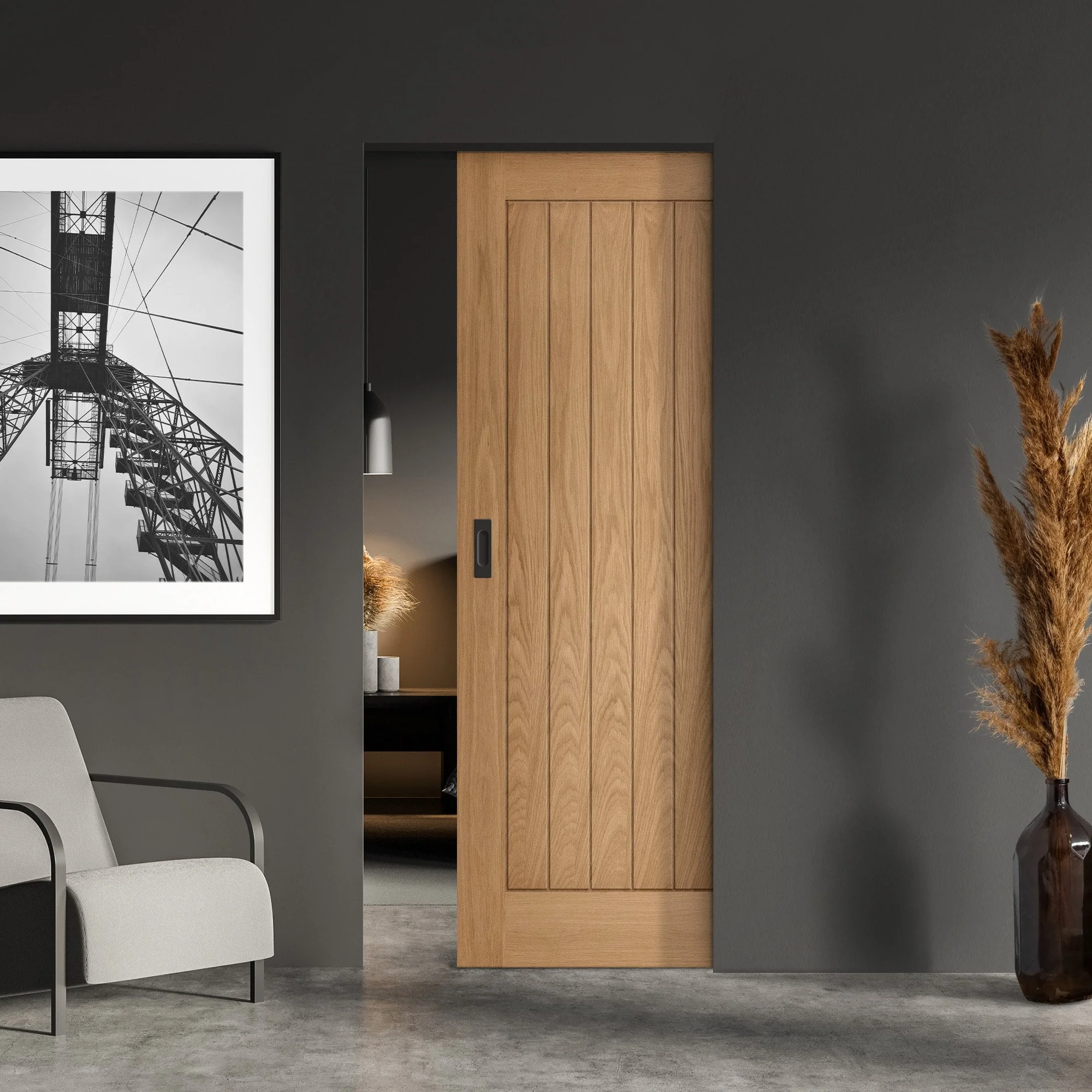 Internal Oak Unfinished Farley Classic Framed 100mm Pocket Door Set