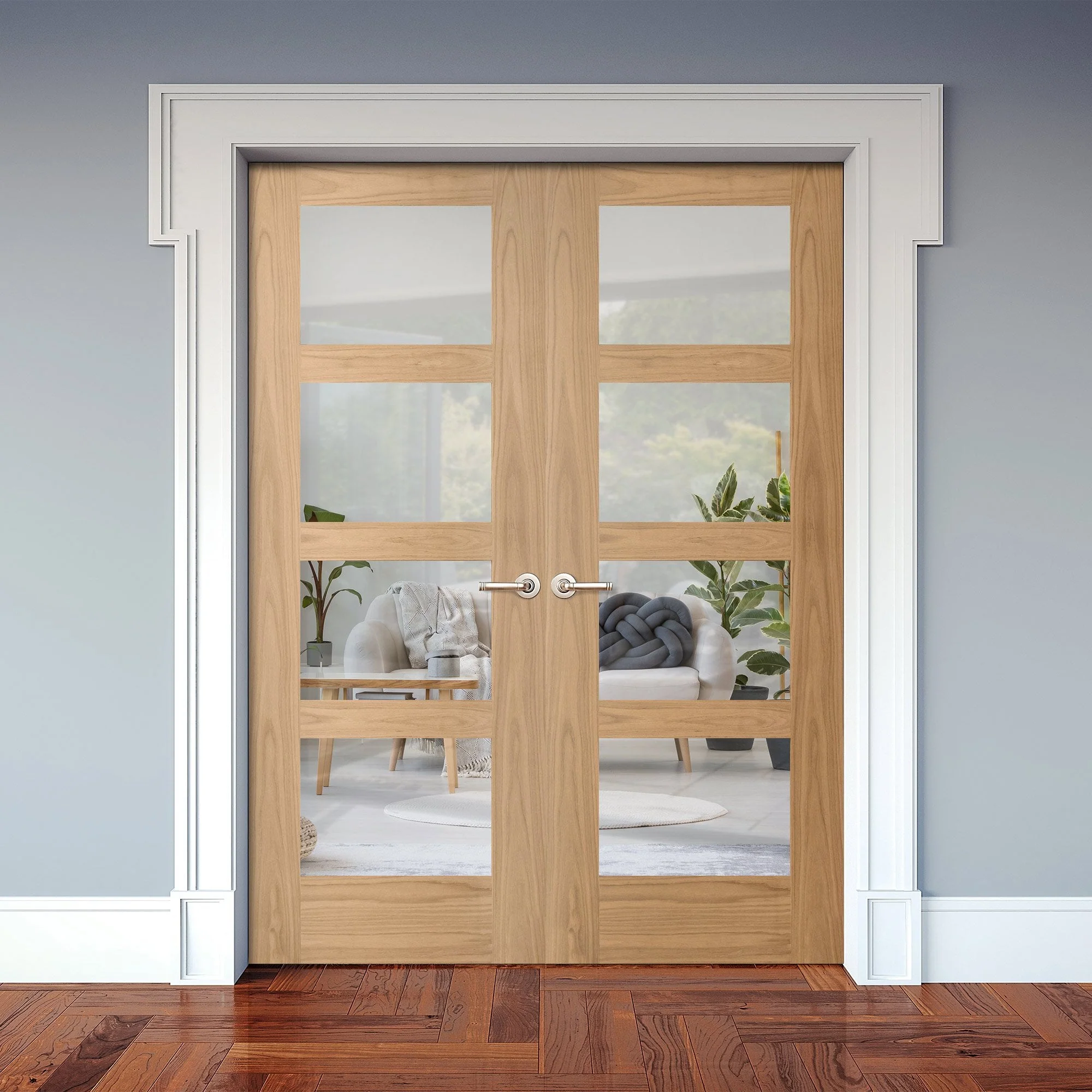 Internal Oak Unfinished Shaker 4 Light Glazed French Door (121384)