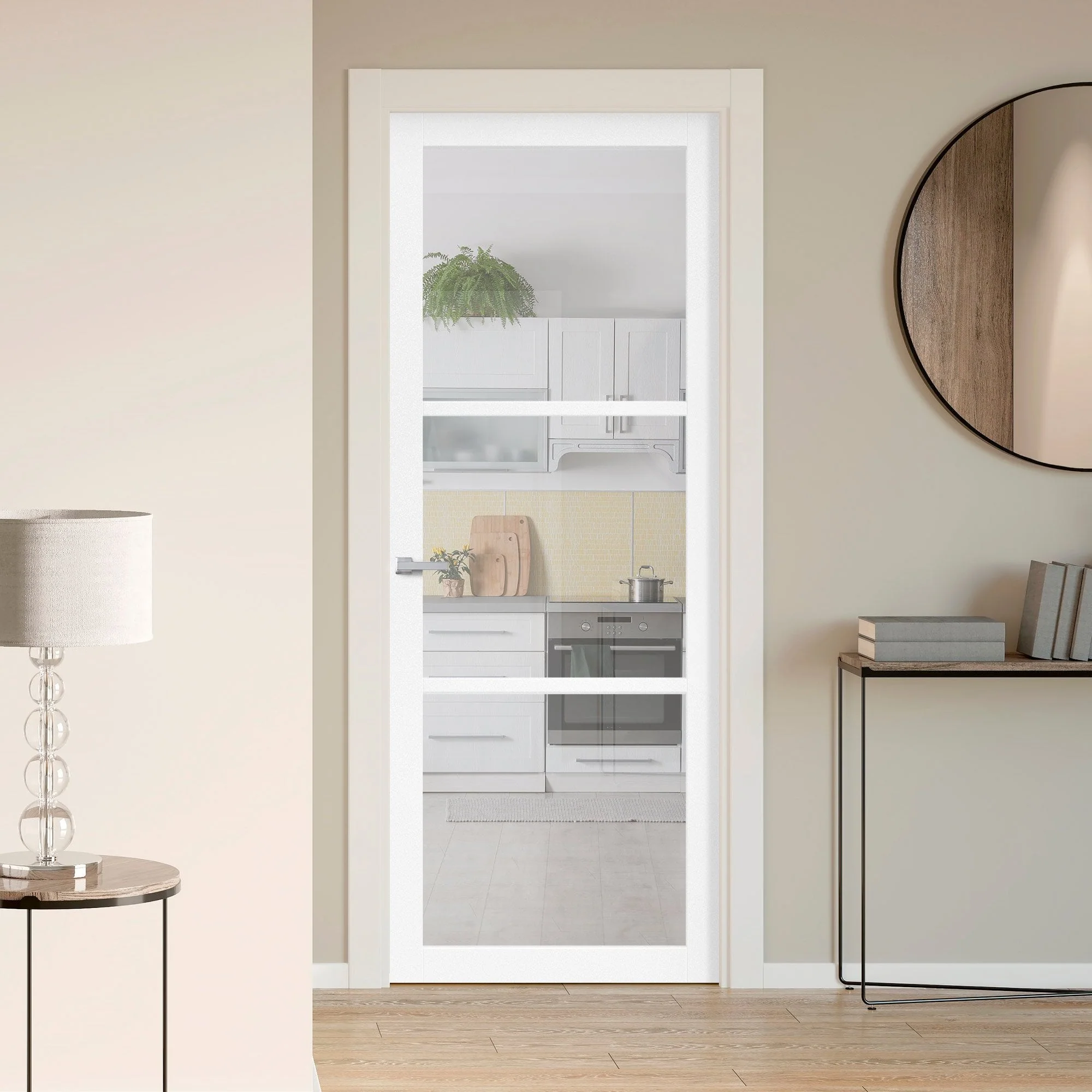 Internal Primed Studio Industrial 3 Light Clear Glass Door