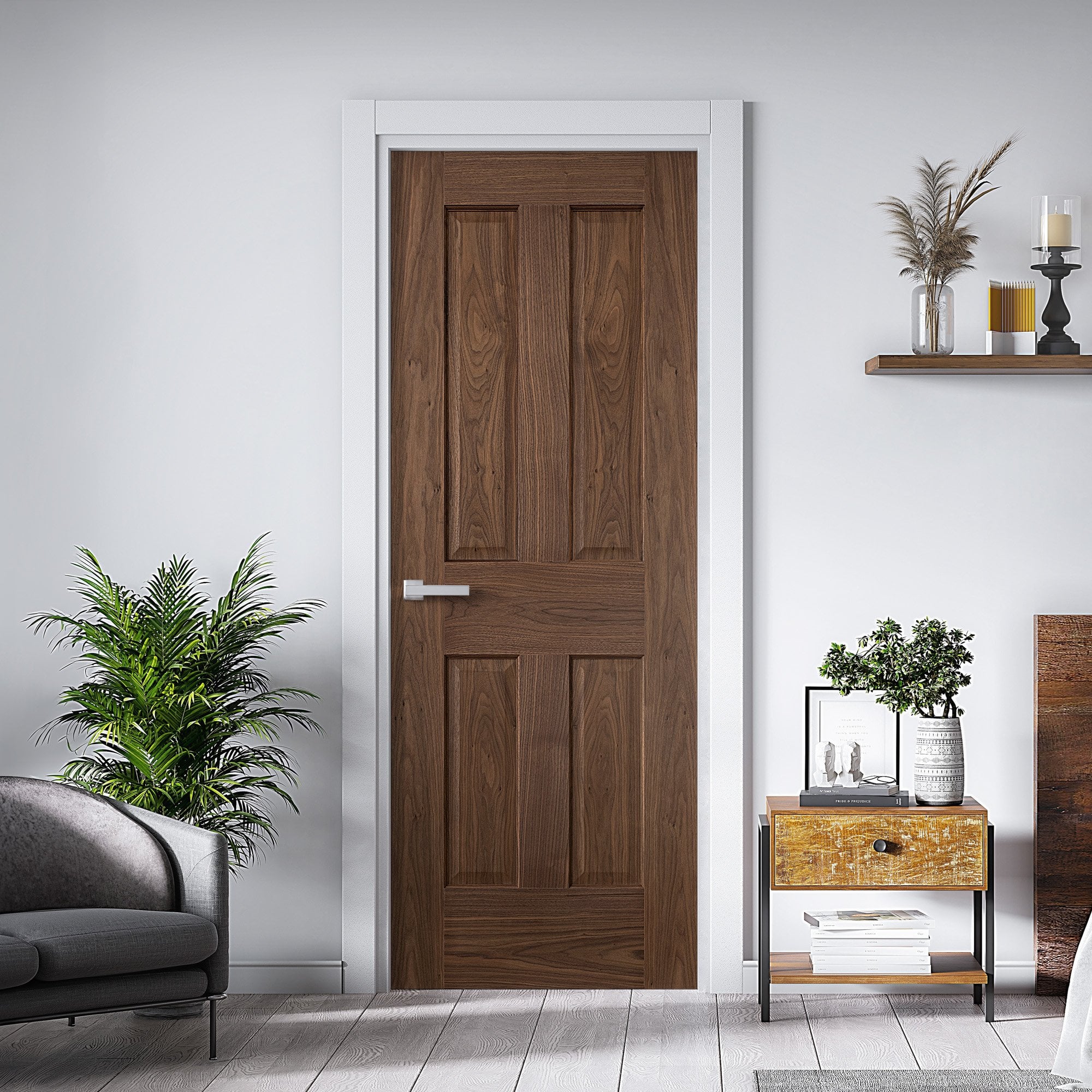 Internal Walnut Fully Finished 4 Panel Victorian Door