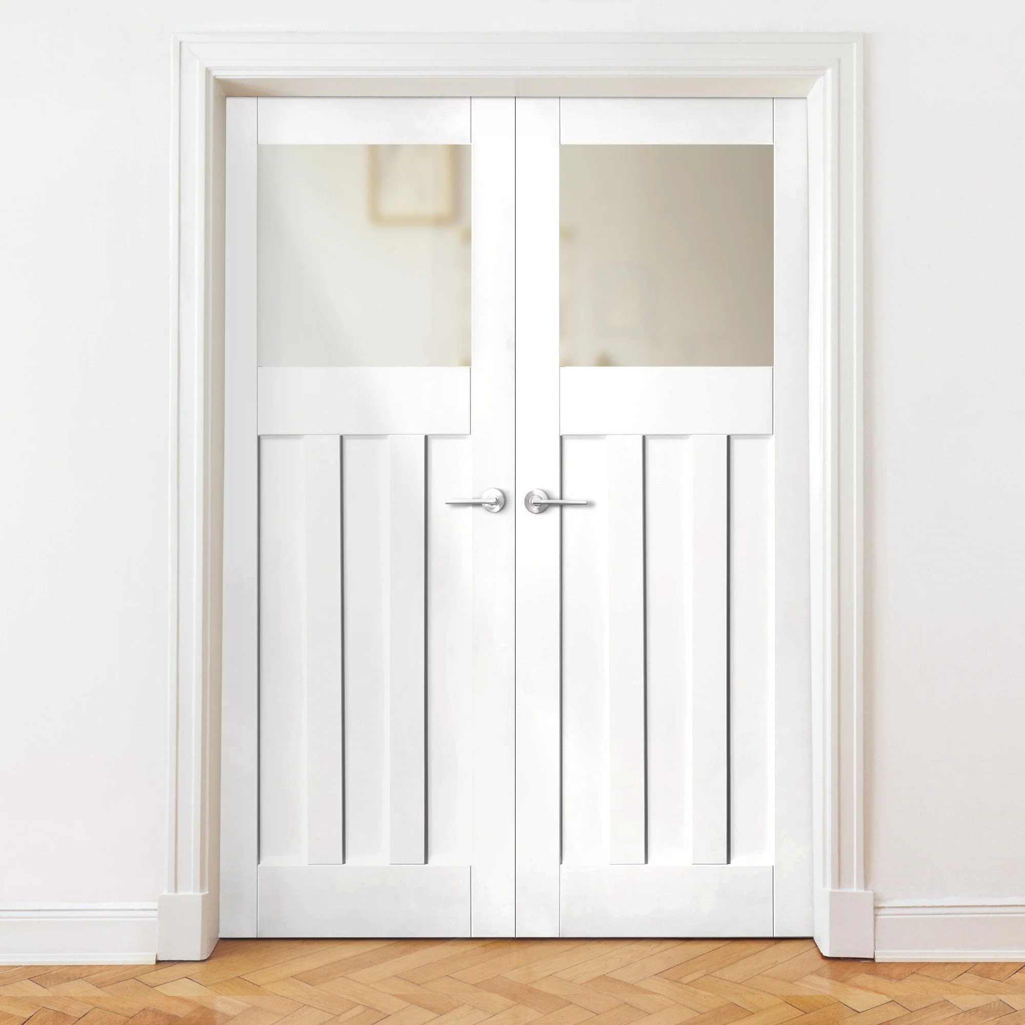 Internal White Primed 1930's DX 3 Panel 1 Light Obscure Glass French Door (121395)