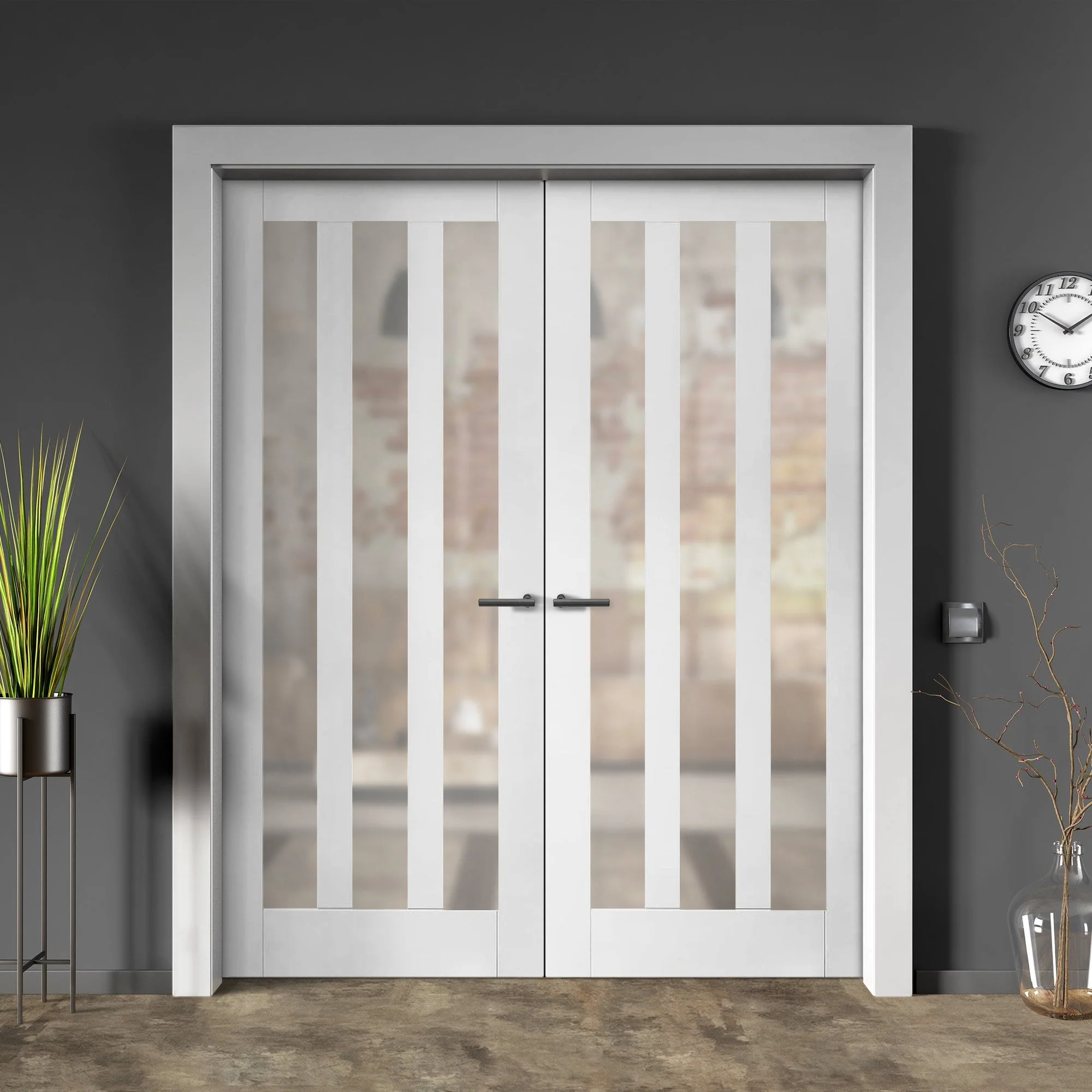 Internal White Primed Ashton 3 Light Obscure Glass French Door (121400)