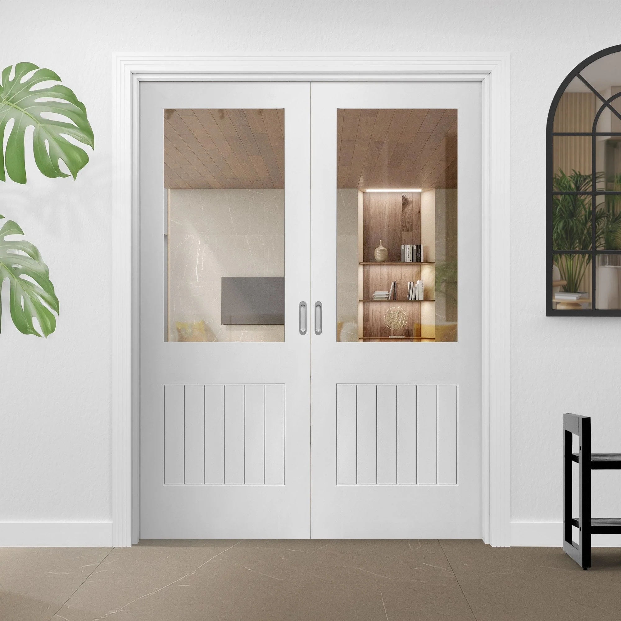 Internal White Primed Cottage 1 Panel 1 Light Clear Glass French Door (121409)