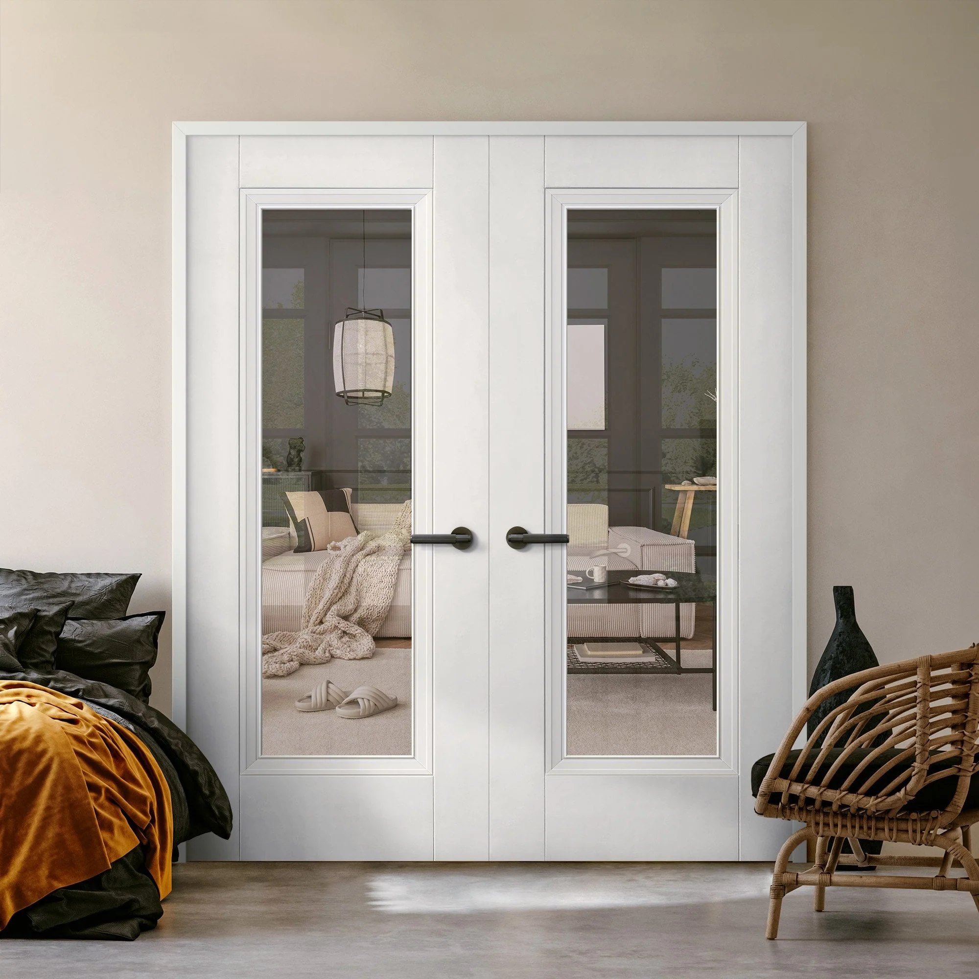 Internal White Primed Elegance Lancaster 1 Light Clear Glass French Door (121413)