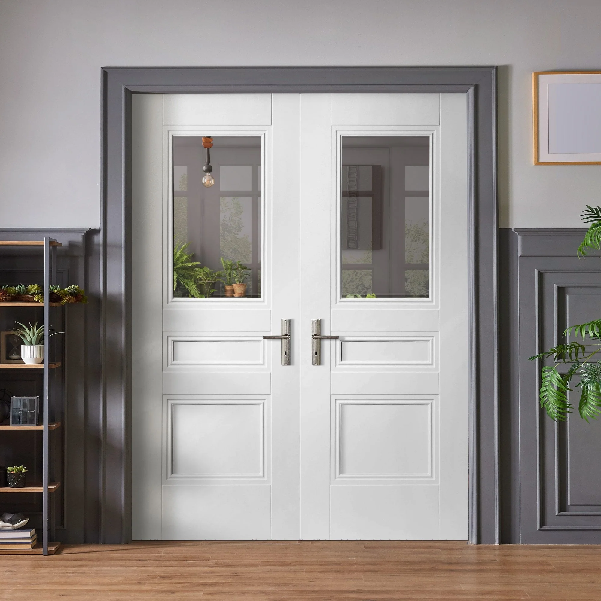 Internal White Primed Henley 2 Panel 1 Light French Door (121417)