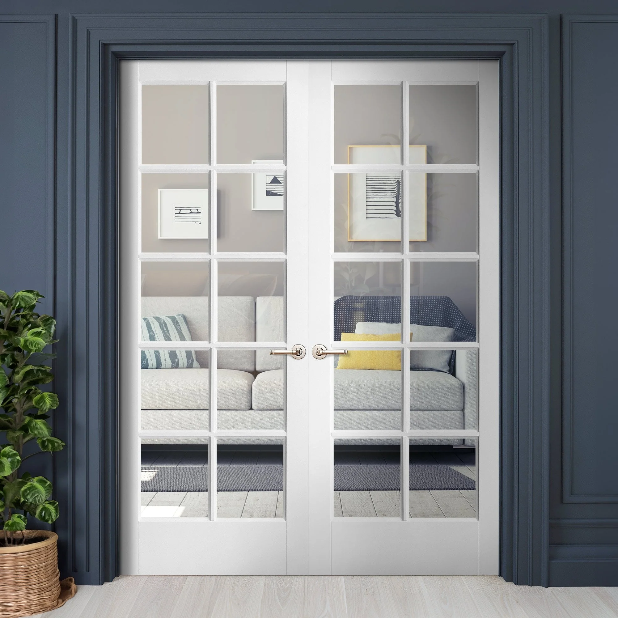 Internal White Primed SA 10 Light Clear Glass French Door (121427)